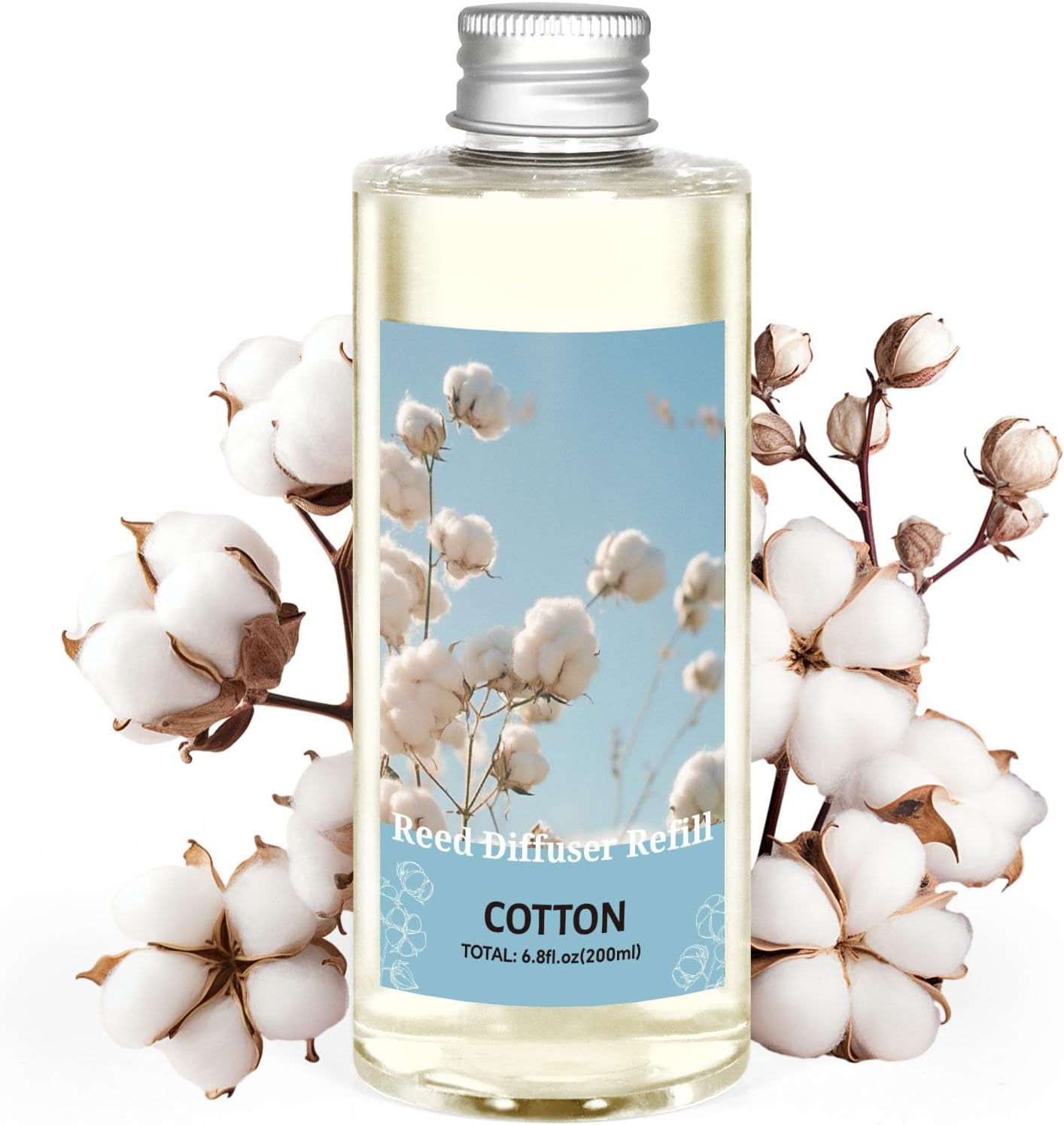 STRN Reed Diffuser Oil Refill, Pure Cotton Scent 200ml Summer Long-Lasting
