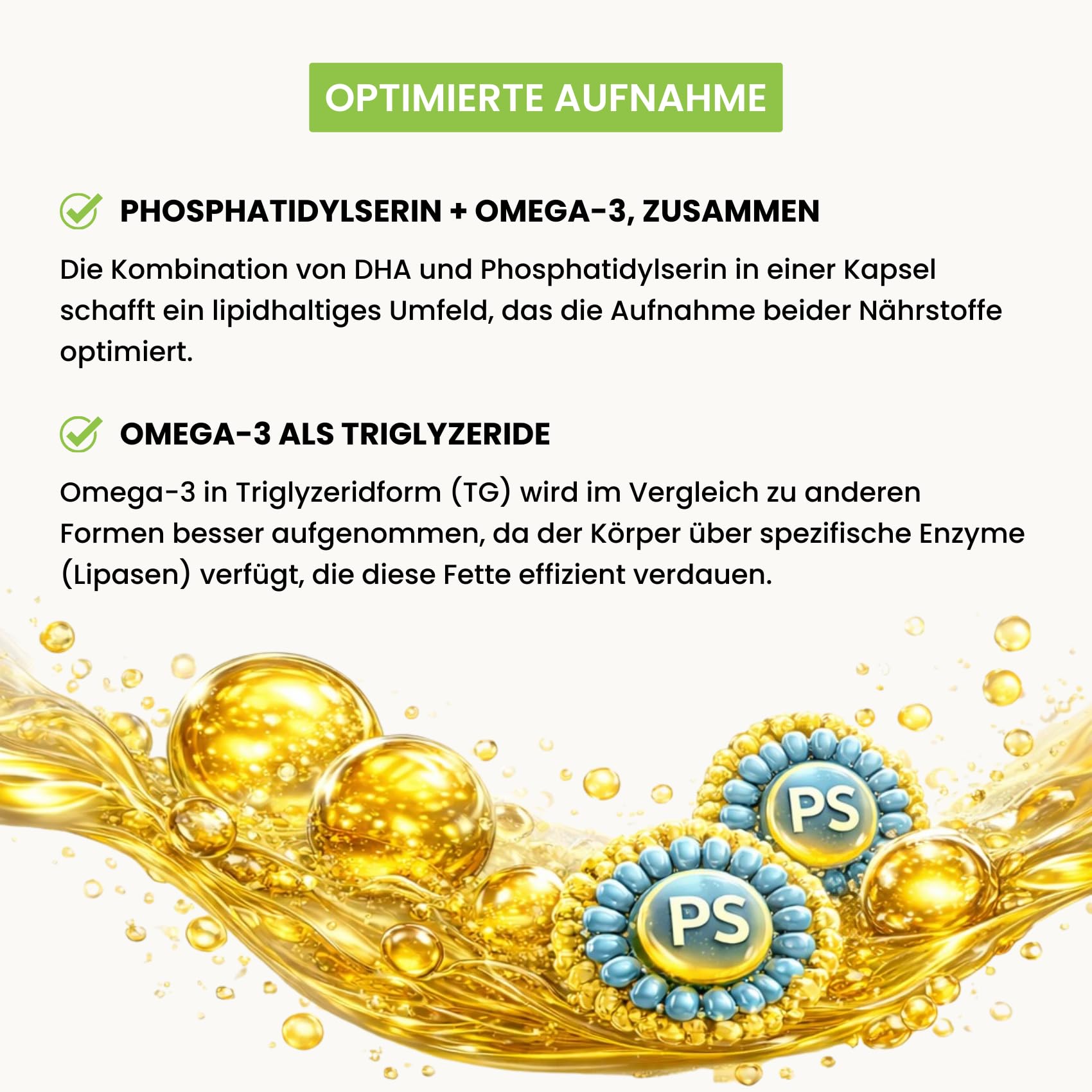 500 mg DHA Omega-3 (Triglyceride) + 100 mg Phosphatidylserin, ohne Soja – für Gehirnfunktion & Sehkraft – 120 Mini-Softgels – DHA-PS Nutribiolite