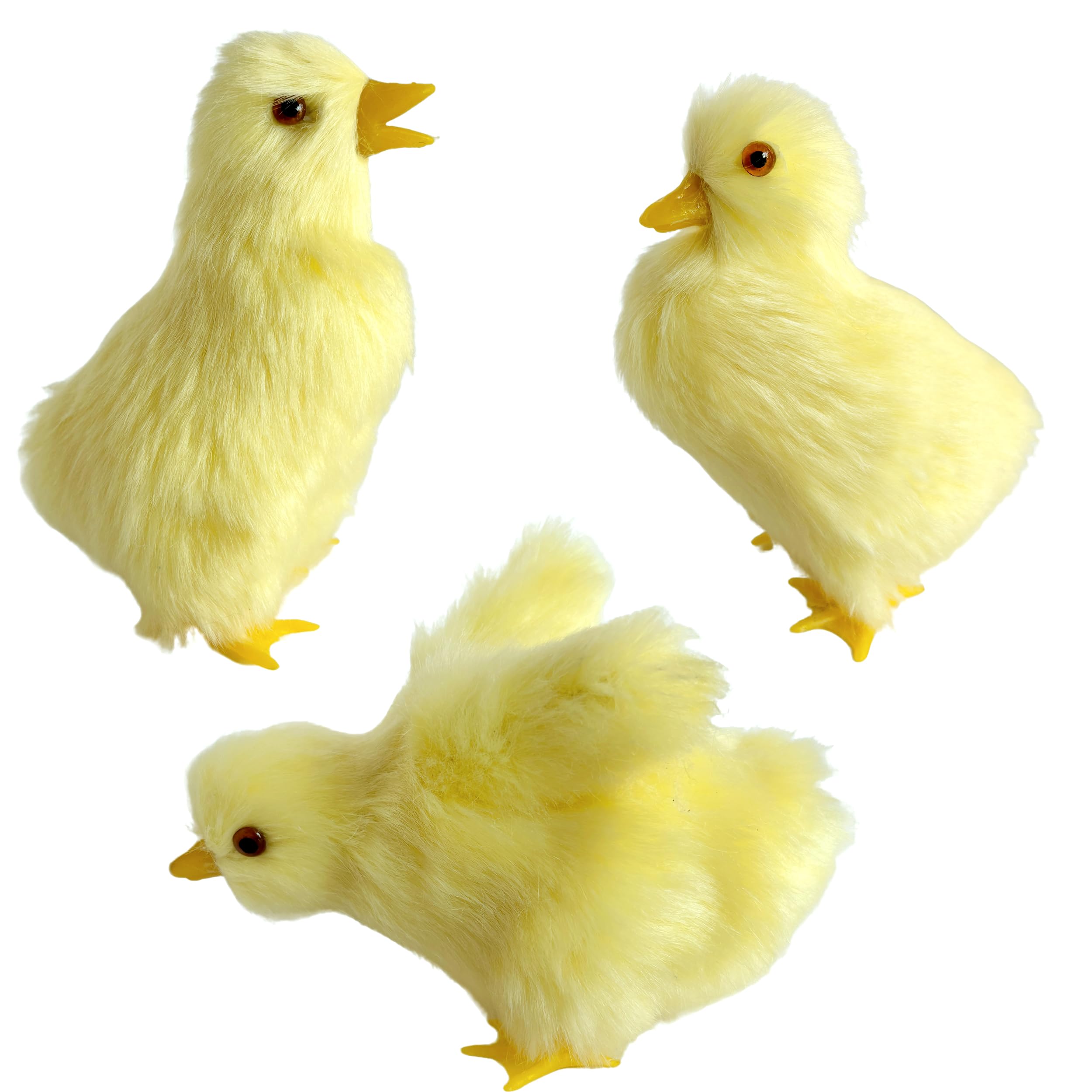 Pack of 3 Realistic Yellow Baby Duck Figurines - Lifelike Plush Ducklings Spring Duckies Farm Animal Easter Decoration Barnyard Ornaments Photo Props