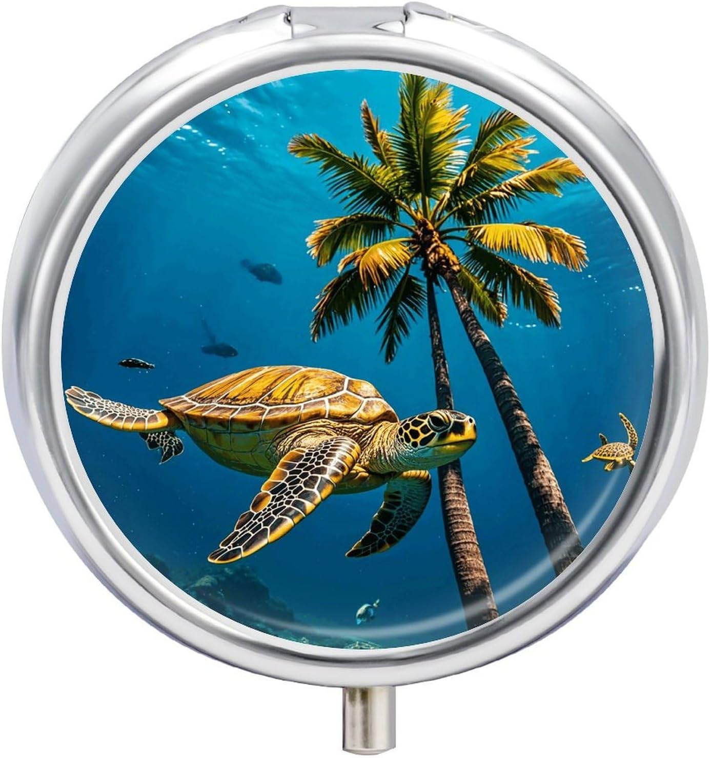 Sea Turtles Diving Underwater Pill Case 3 Compartment Travel Pill Box