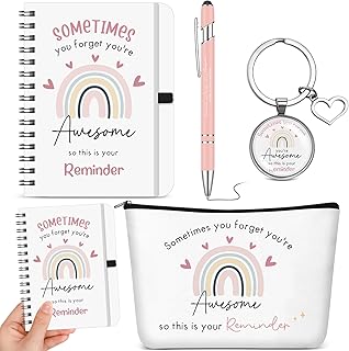 Hestya 4 Pcs Inspirational Gift Set, Sometimes You Forget You're Awesome Makeup Pouch, Keychain, Pen Mini Notebook, Self Love Gifts, Encouragement Present Christmas Inspirational Gifts for Friends