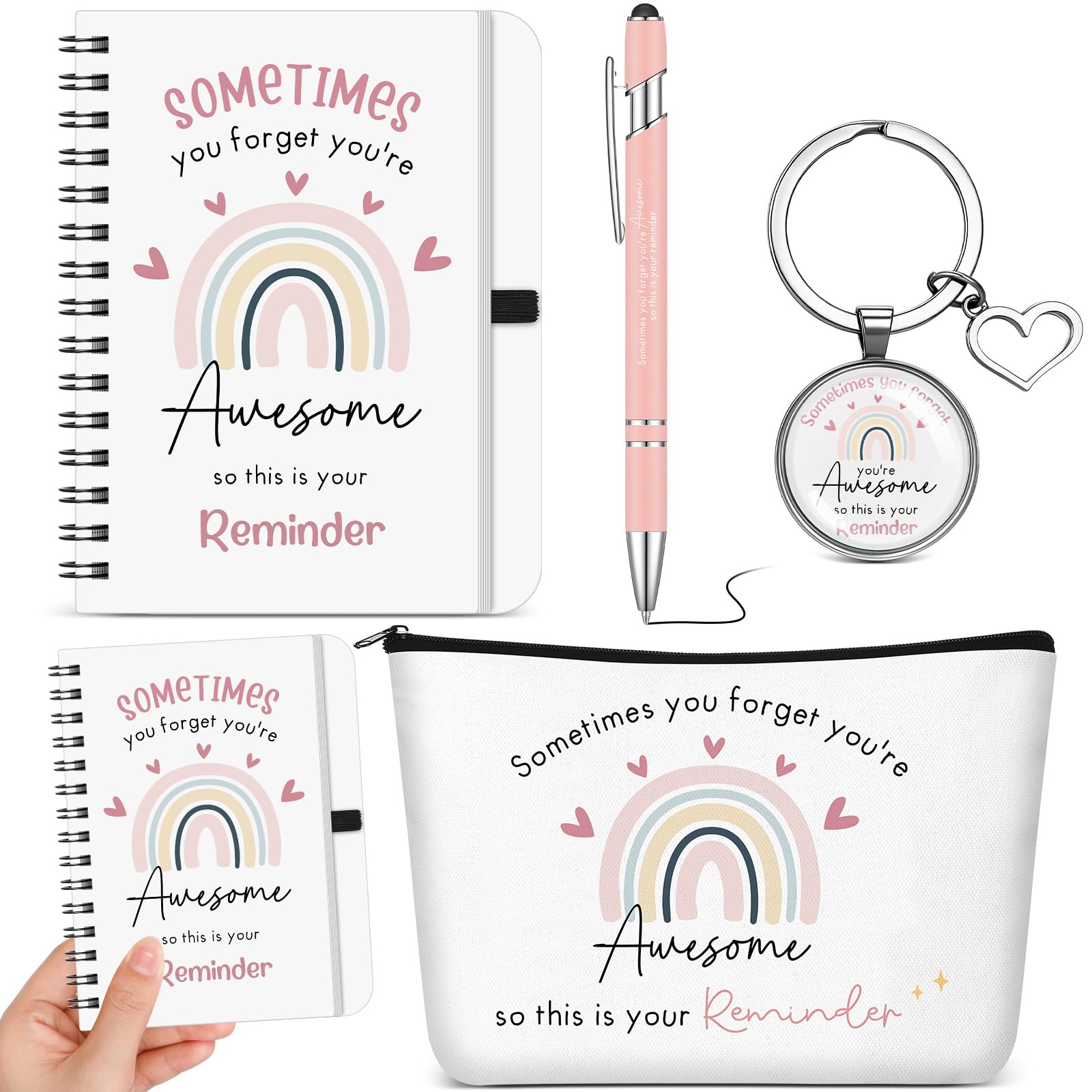 Hestya 4 Pcs Inspirational Gift Set, Sometimes You Forget You're Awesome Makeup Pouch, Keychain, Pen Mini Notebook, Self Love Gifts, Encouragement Present Christmas Inspirational Gifts for Friends