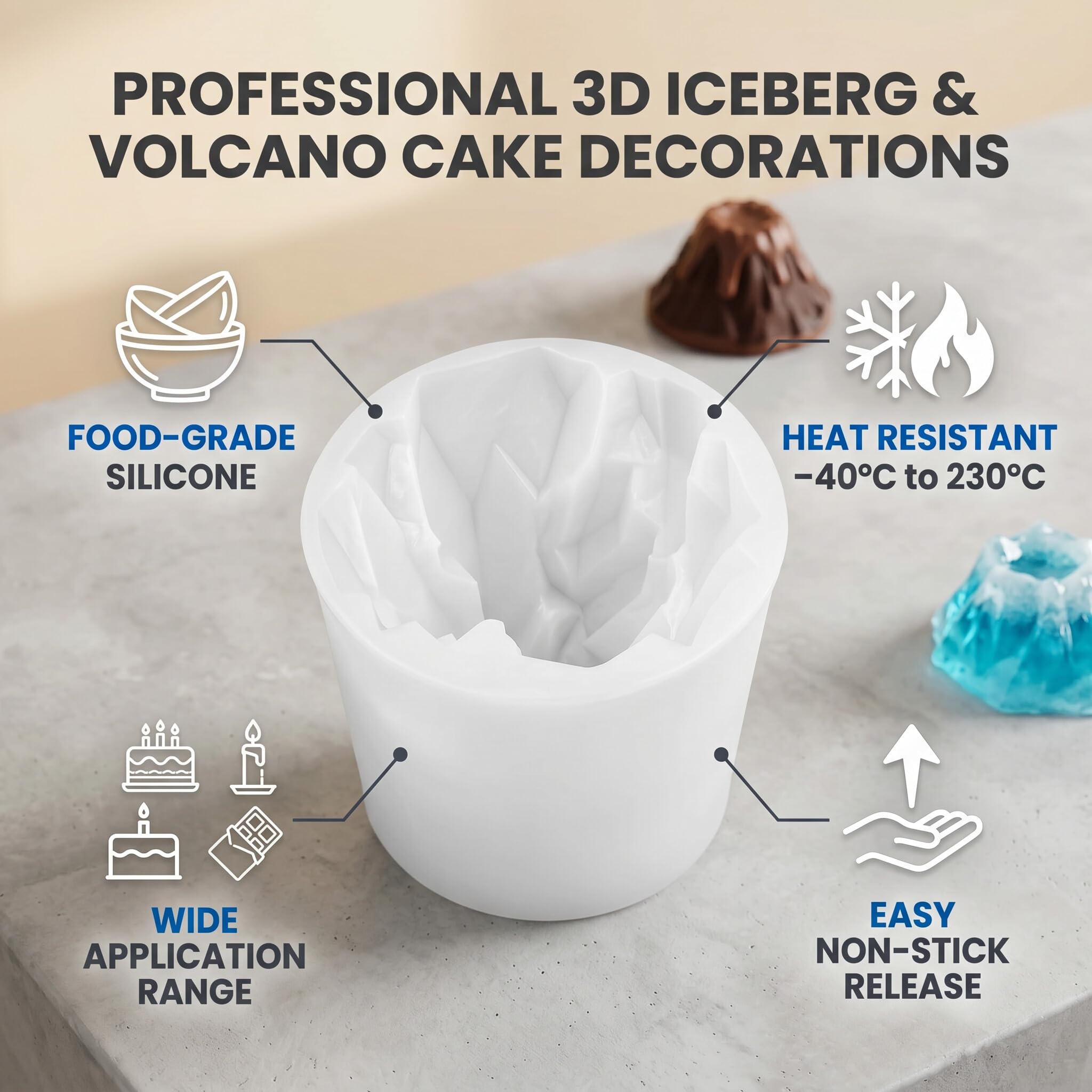Stampo in Silicone Vulcano 3D Mountain per Candy Chocolate Cupcake Decor Sapone Ornamento in Resina