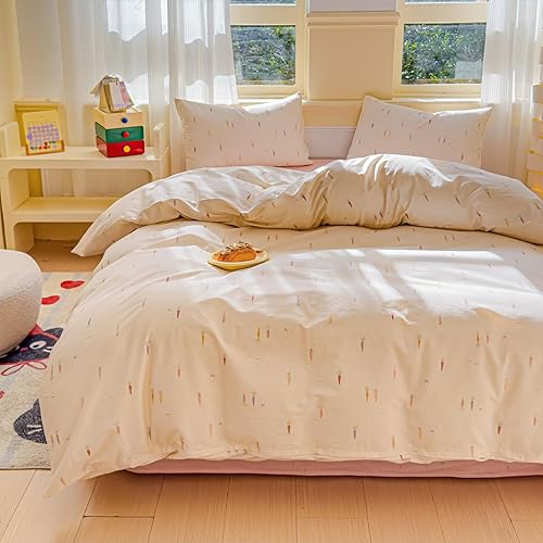 LIWHENHAO Juego de funda de edredón, 100% algodón, estampado de dibujos animados lindo para niños (Zanahoria bebé, tamaño fullQueen (90x90 pulgadas))