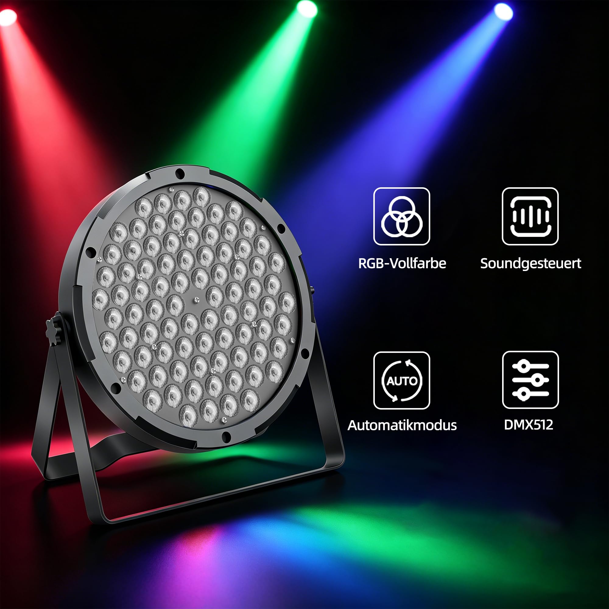 Confezione da 2 fari LED PAR (84 × 1 W RGB 3 in 1 LED, DMX512, Sound-to-Light) – 0-100% dimmerabile, angolo di diffusione 25°, illuminazione per palcoscenico per DJ, matrimoni, feste, chiesa