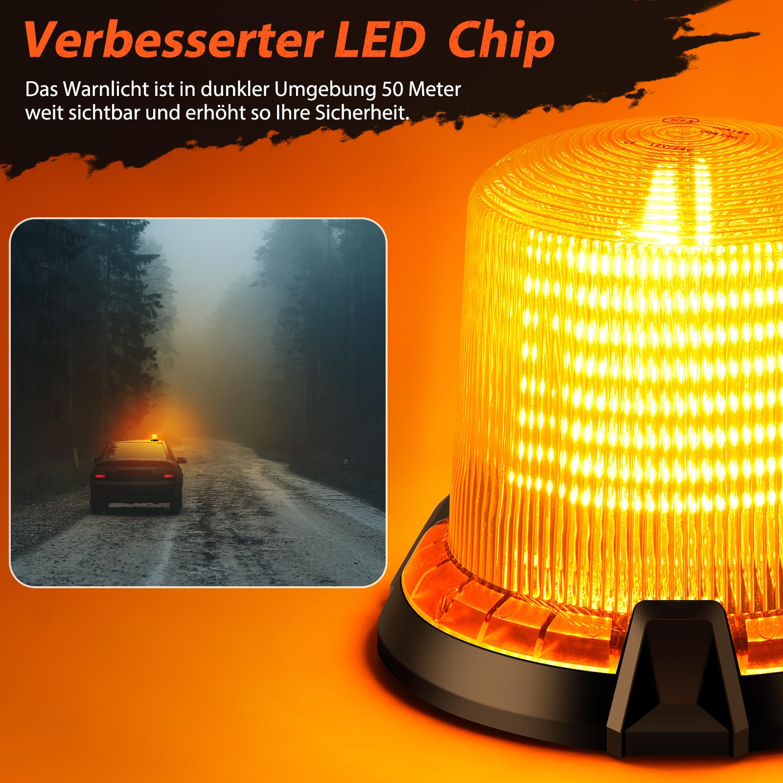 Gyrophare LED 12v/24v Girophare Orange Phare d’Avertissement Clignotant Magnétique 2 Modes de Flash avec 5m Câble Prise Allume-Cigare pour Camion Véhicule Tracteur[Classe énergétique A++]