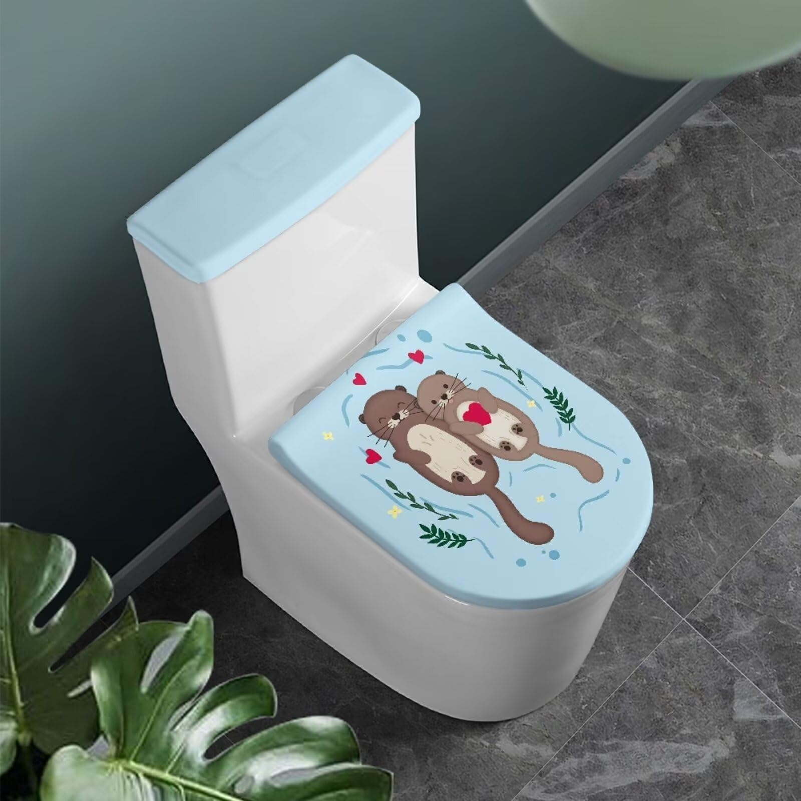 Dolyues Sea Otter Toilet Lid Cover and Tank Cover Set of 2 Pcs Replacement Toilet Cover with Elastic Bottom Cute Decor Covers for Bathroom Most Toilet Tanks and Lids