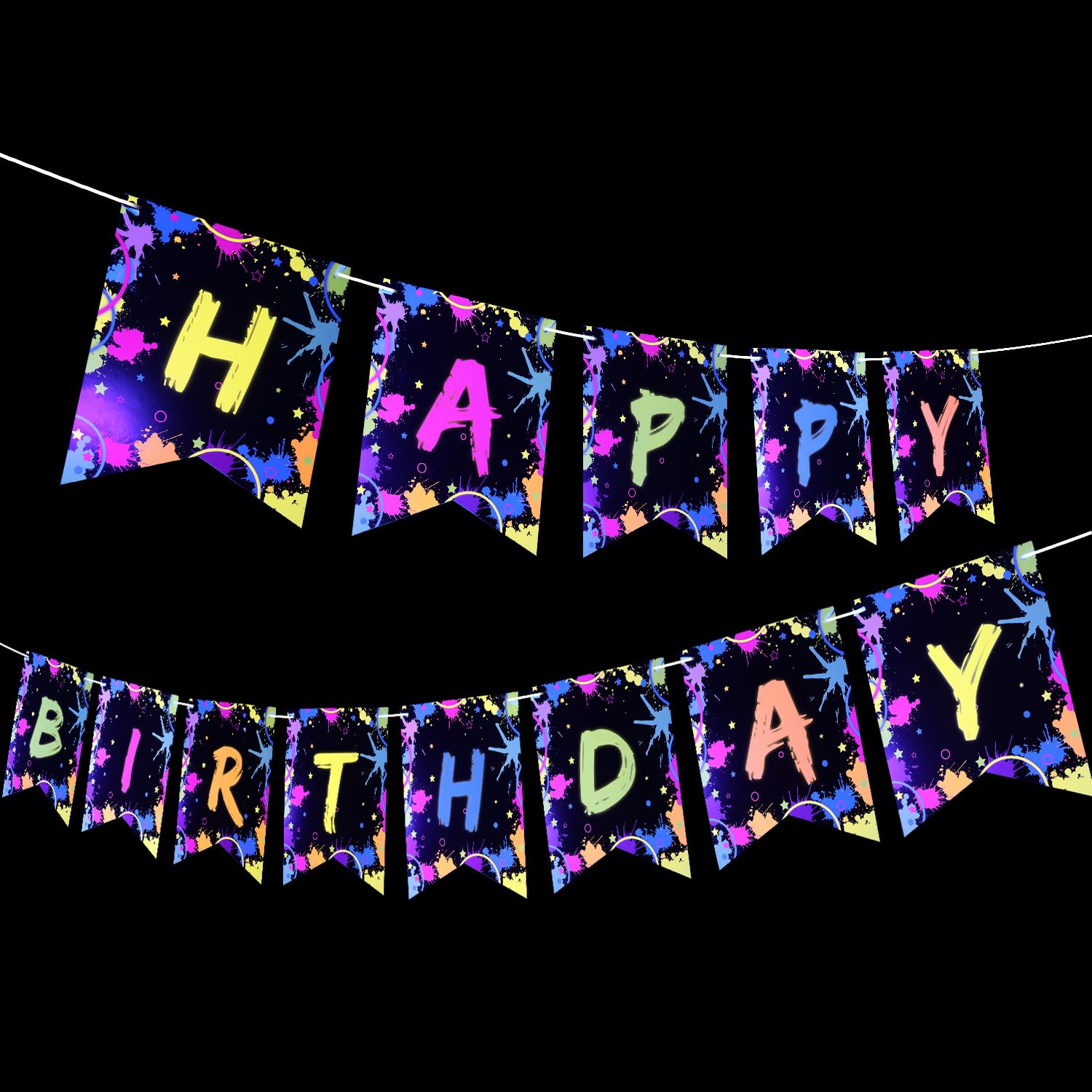 Glow Neon Party Decoraties - Glow in the Dark Theme Happy Birthday Deur Banner, Let's Glow Crazy Glow Veranda Bord, Blacklight Fotografie Achtergrond