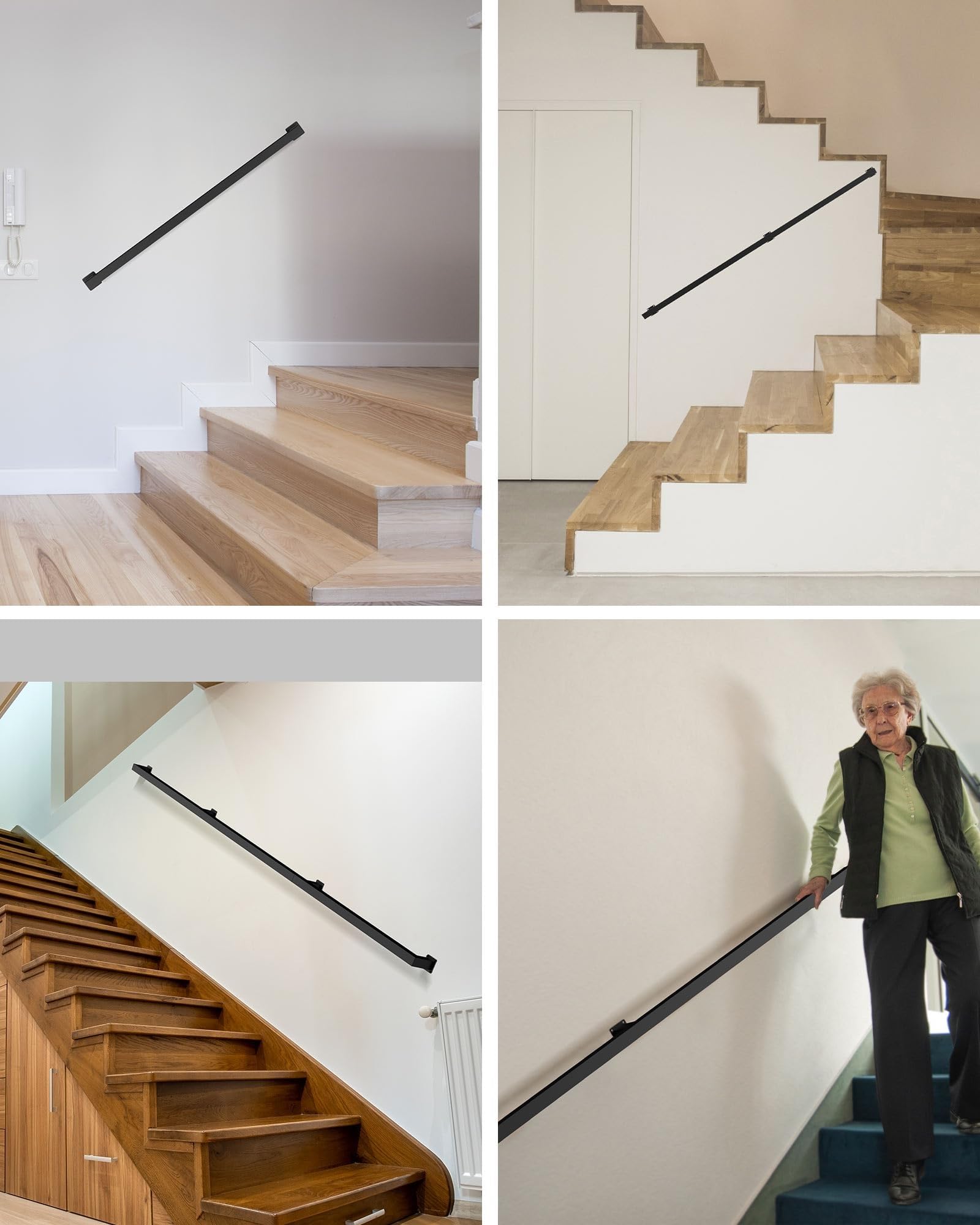 Wdfym A Handrails For Stairs Indoor, Stair Railing Black Metal Staircase Hand Rails/Modern Wrought Iron Handrail, Industrial Wall Mounted Handrails Outdoor For Loft Porch Deck(490Cm/16Ft/193In)