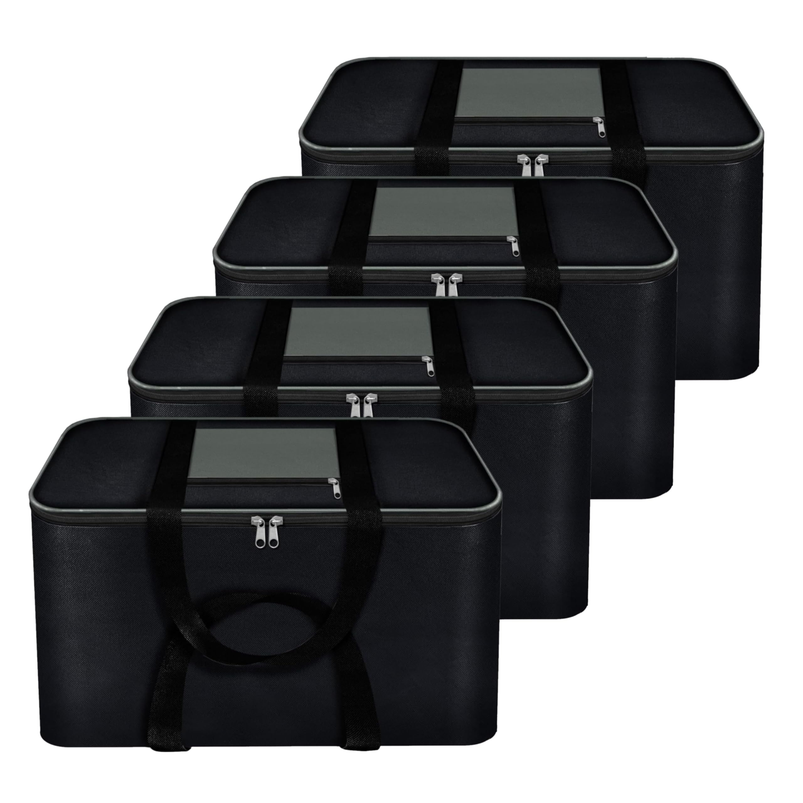 Storite 4 Pack Moisture Proof Nylon Large Underbed Storage Bag For Clothes | Blankets (54 x 46 x 28 cm) - Black, Rectangular