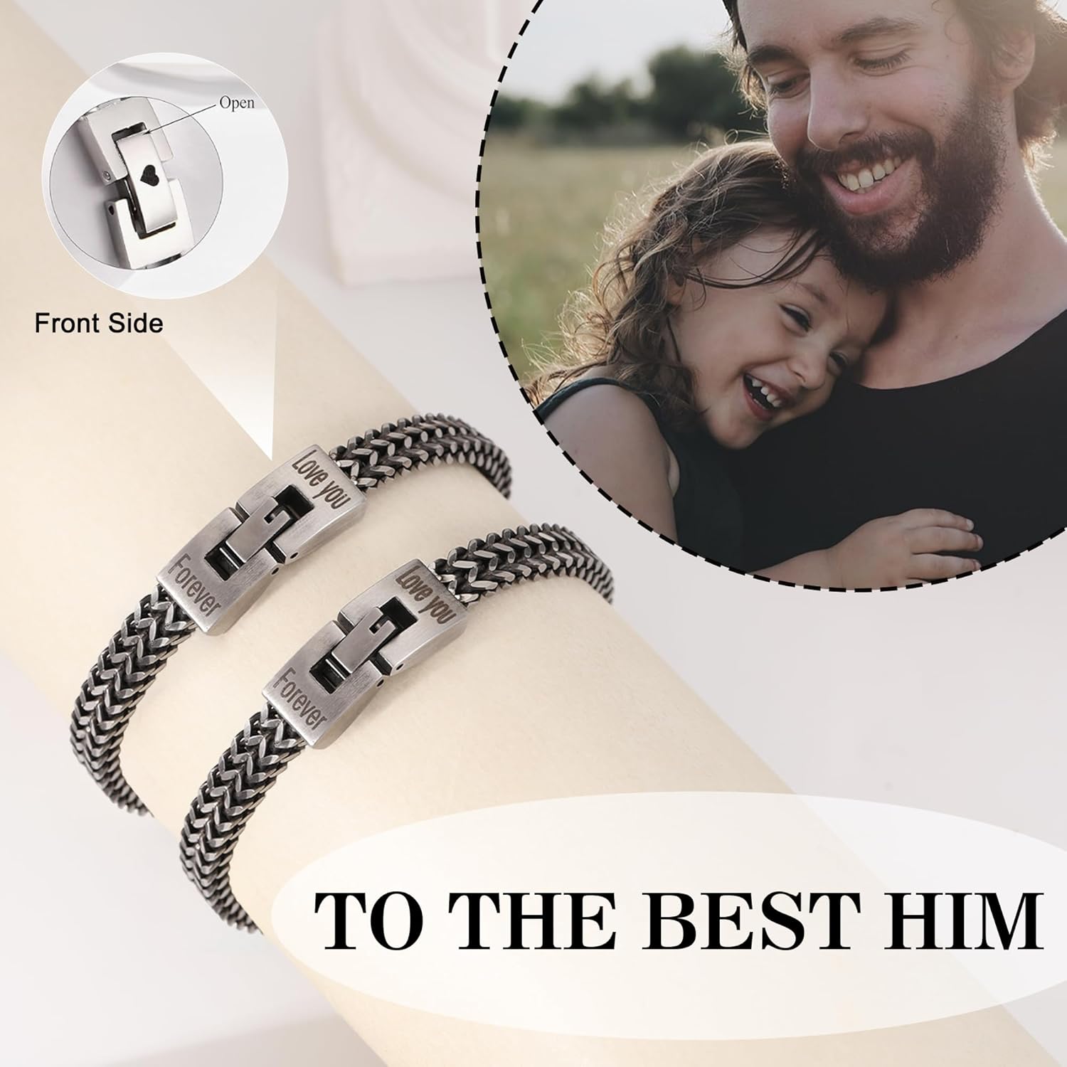 Valentines Day Gift for Husband Son Grandson Mens Bracelets I Love You Gifts for Him Boyfriend Stainless Steel Cuban Link Chain Fold Over Clasp Franco Chain Bracelet for Men Stocking Stuffers for Men, Christmas Gifts for Teens Birthday Jewelry - Image 5