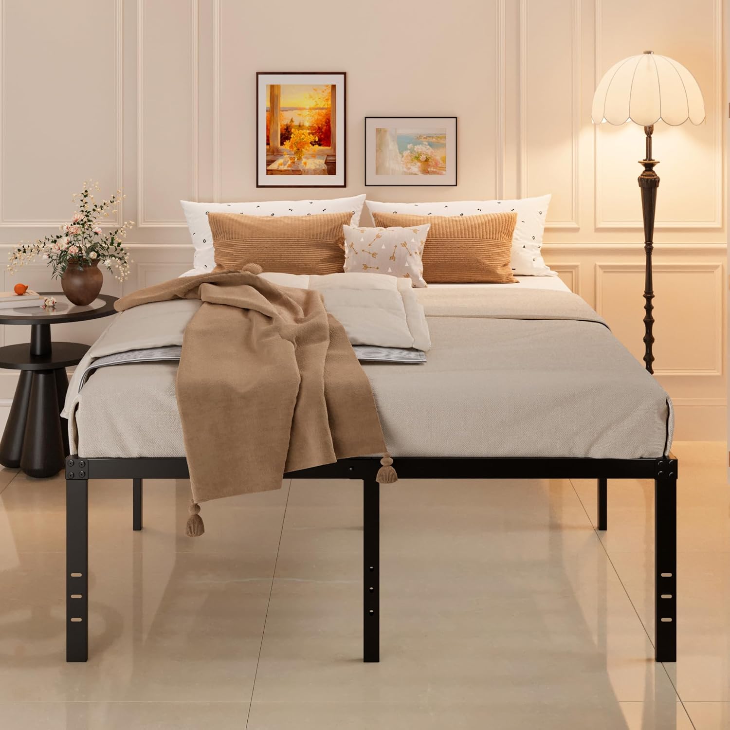 Maenizi 20 Inch Queen Bed Frame No Box Spring Needed, Heavy Duty Metal Queen Platform Bed Frame Support Up to 3000 lbs, Easy Assembly, Noise Free, Black - Image 8