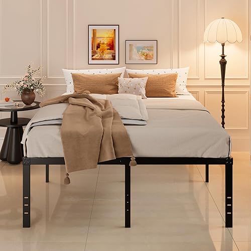 Miniatura 72 de Marco de cama Queen de 16 pulgadas, no necesita somier, plataforma de metal resistente tamaño Queen, soporte de hasta 3000 libras, fácil montaje,