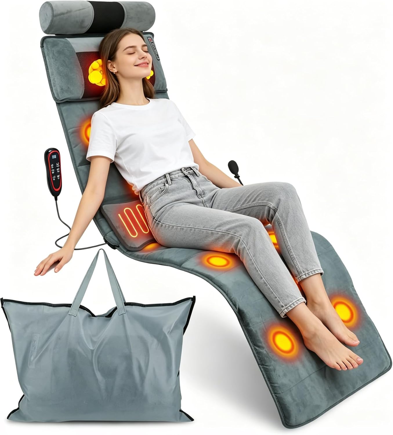 Full Body Massage Mat with Heat, Multiple Modes Vibration Massage Pad Neck Massager Lumbar Pillow Massage Mats for Full Body with 10 Vibration Motors 3 Timers for Home Office Use
