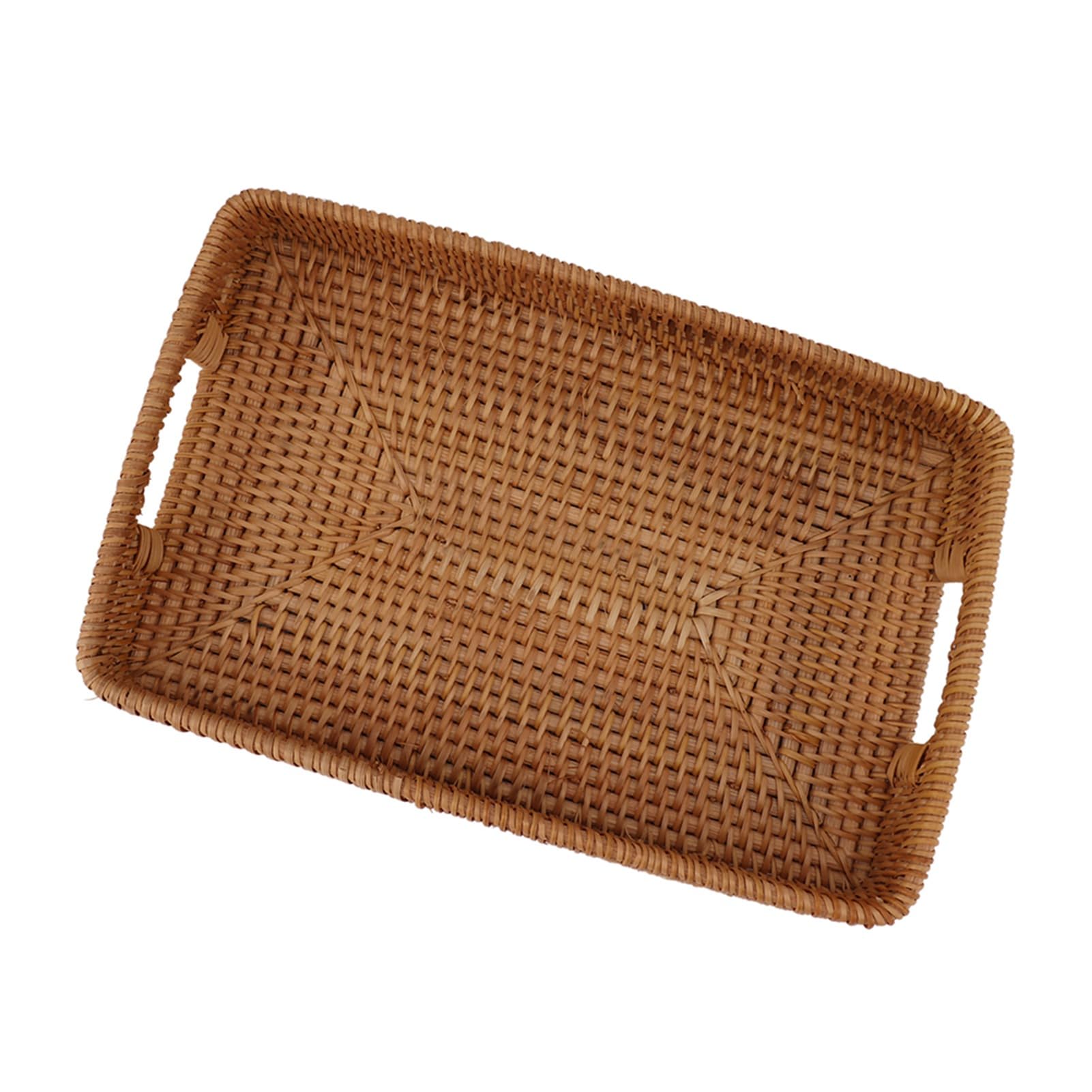 Fabater Bandeja de Ratán para Servir con Asas, Bandeja Decorativa Rectangular de Gran Capacidad para Frutas, Postres, Cocina, Hogar, Plato Tejido Duradero para Entretenimiento, Granja Ecológica (L)