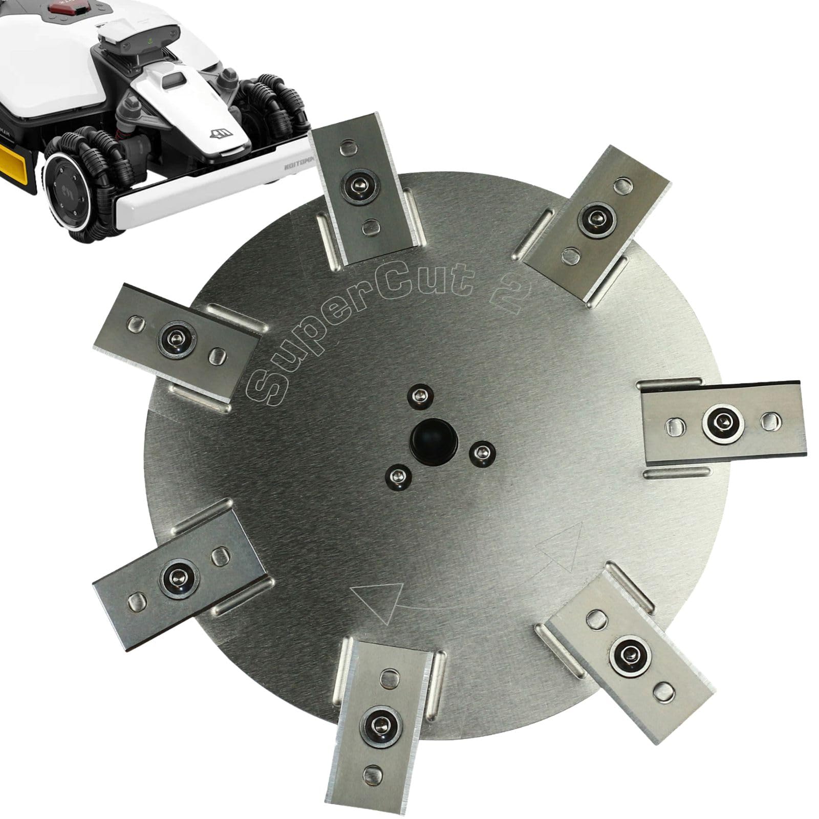 Messerscheibe Luba Mini Edelstahl/Aluminium - 7 feststehende Ceranfeldschaber Klingen - Mähroboter - 200mm Schnittbreite - Heavy Duty! Mähroboter Tuning Messerteller Ersatzteil