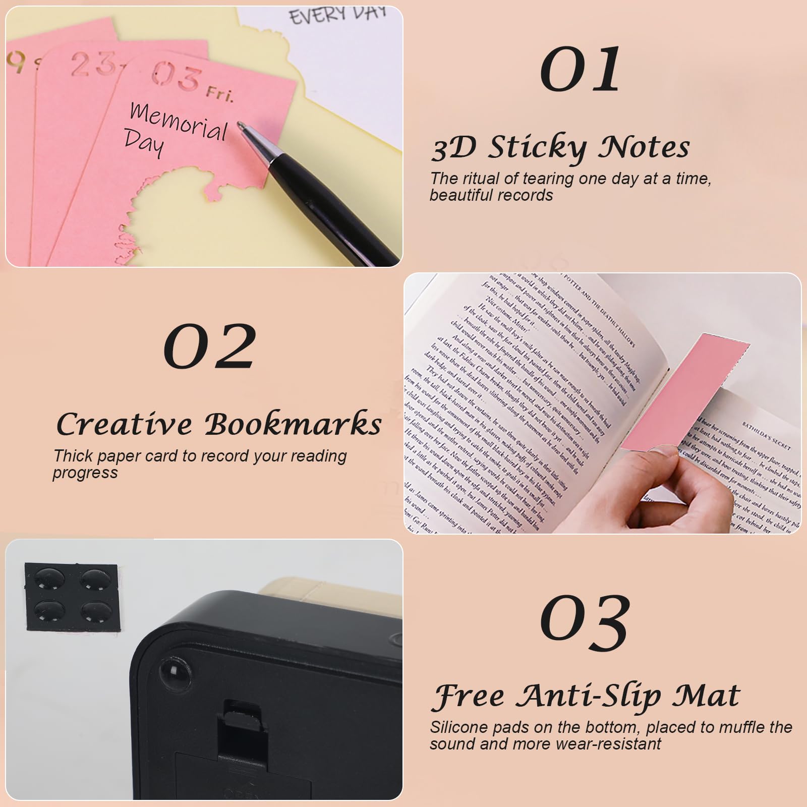 2026 3D Kalender mit LED-Lichtern,3D Notizblock Papier Pad Papier Kreative,Kunst Baustein,Papierkunst,Baumhaus mit Anzeigebox Abreißaufkleber,Tischdeco,284pcs,9.8x9.8x 8.5cm (Rosa Baumhaus)