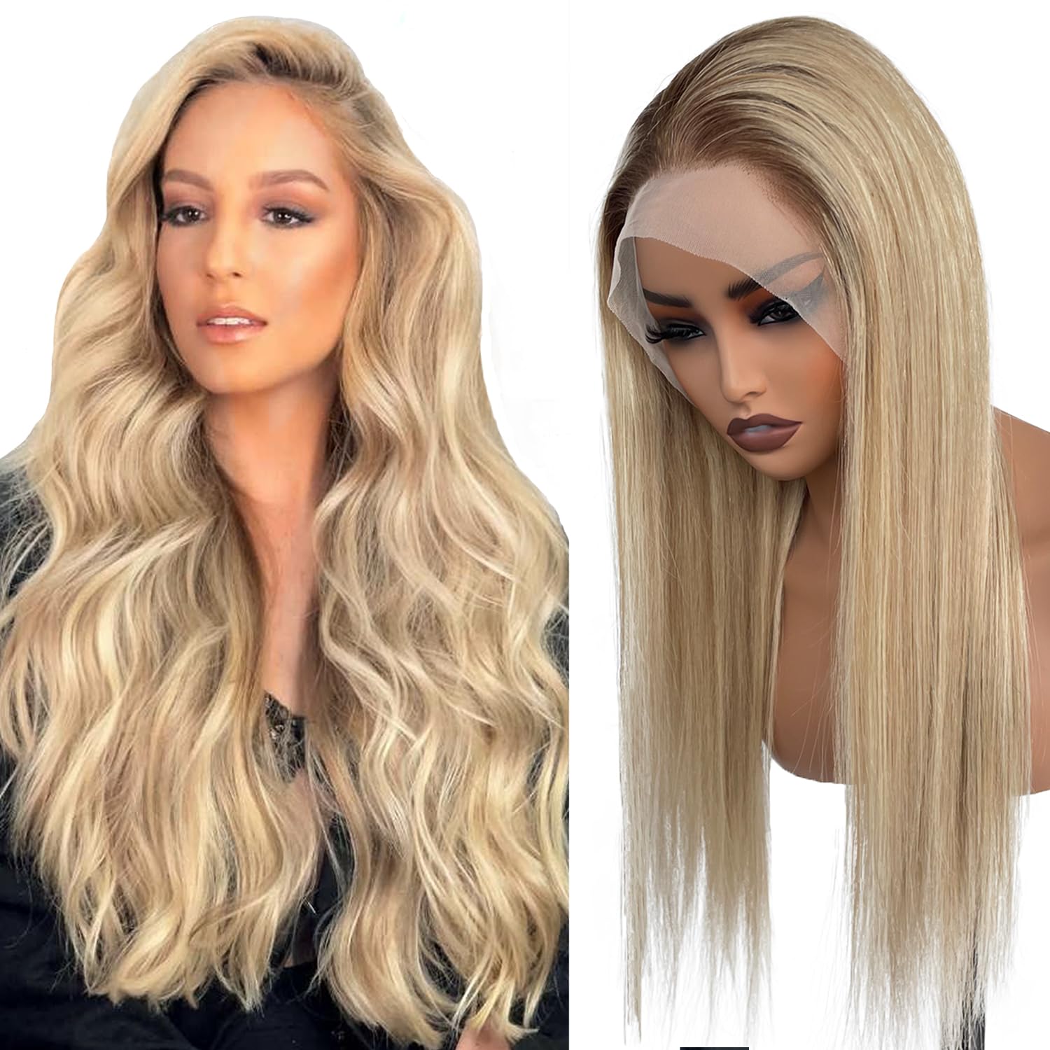 Ubetta Ombre Brown Roots to Golden Blonde Balayage Blonde Highlights Wig Human Hair 13x6 Lace Front Wigs 18 Inch Glueless Wigs Human Hair Pre Plucked