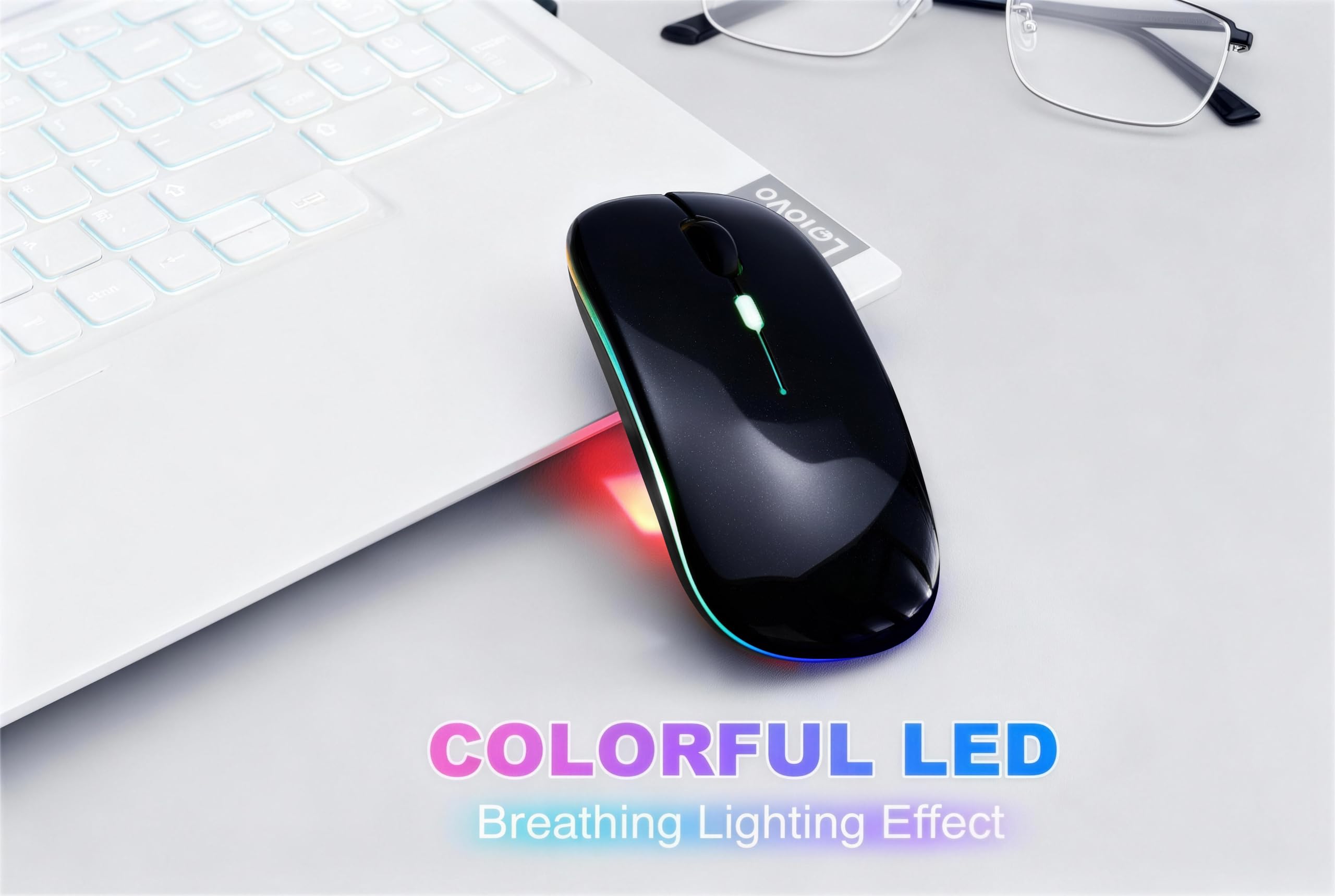 Wireless Bluetooth Mouse Rechargeable Long Lasting Dual Mode - BT 5.2 & 2.4G Silent RGB LED Mice, Slim Portable Ergonomic Mouse for Laptop/PC/Tablet/MacBook/iPad/Apple Devices(Black) - 3