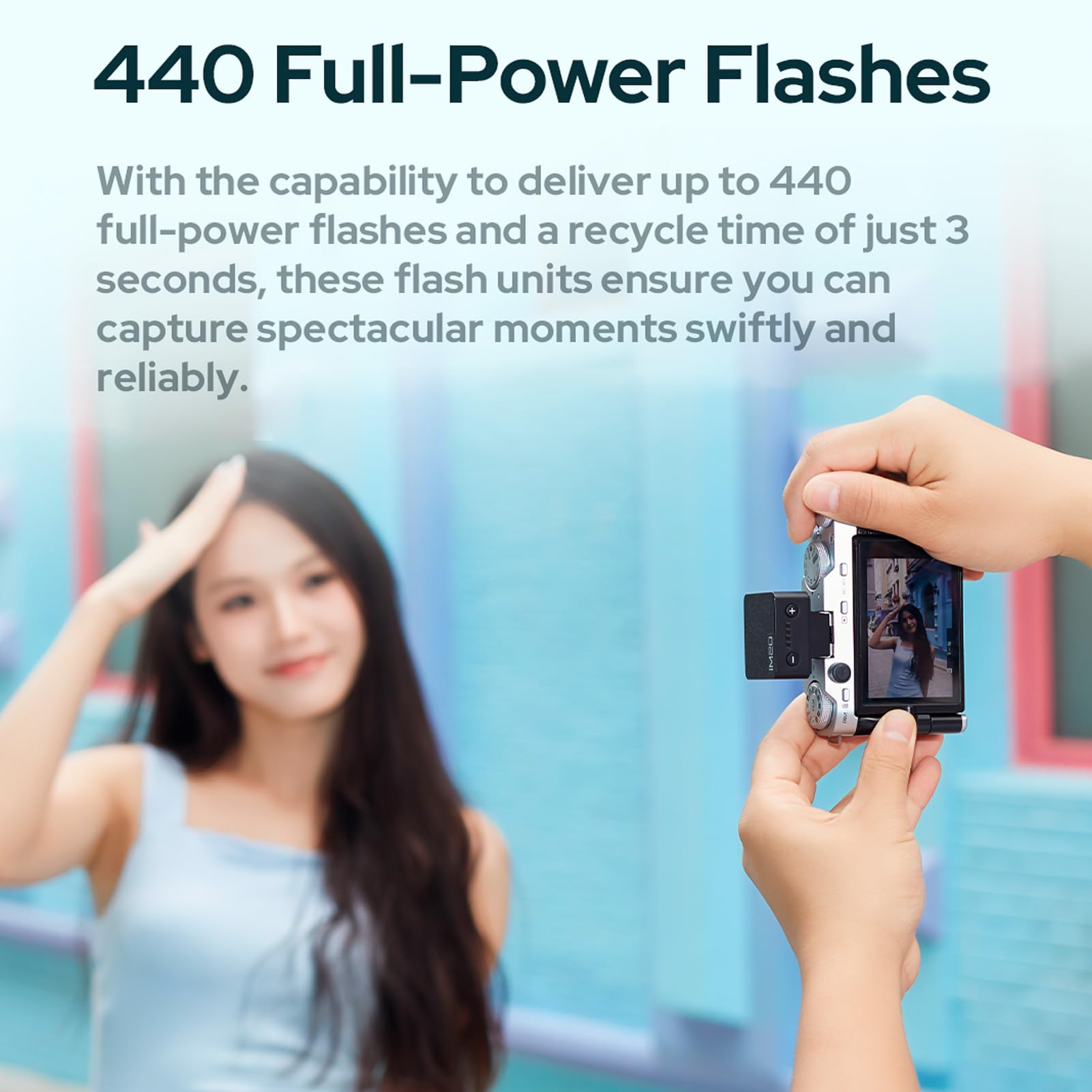 Godox iM20 Mini Flash per Fotocamera 5 Livelli di Potenza Tempo di Ricarica 3s Speedlite per Fotocamera 440 Flash a Piena Potenza Design a Contatto Singolo Batteria Integrata per Canon, Nikon e Sony