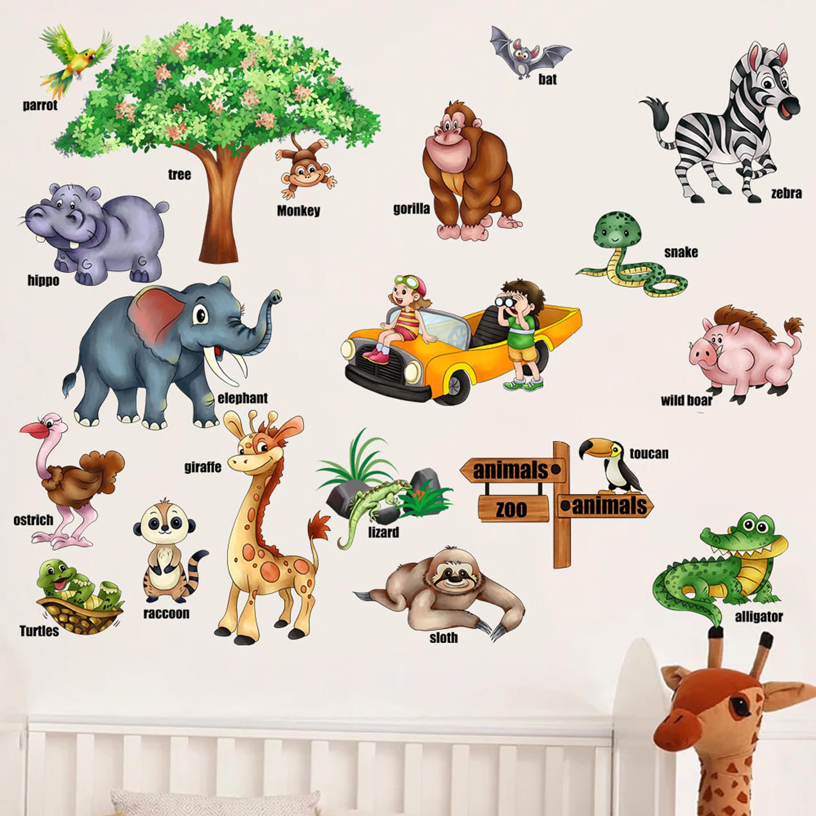 Éducation animale de la petite enfance avec décors muraux safari