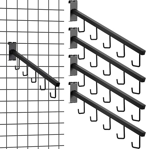 Therwen 4 piezas de accesorios de pared de rejilla de metal, 5 ganchos de cascada, ganchos de cascada de 16.5 pulgadas, tubo cuadrado de brazo