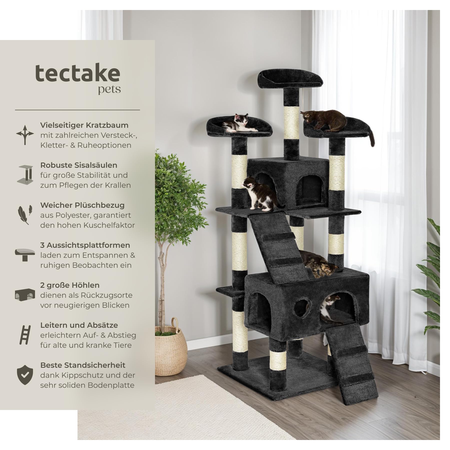 tectake® Katzen Kratzbaum Katzenbaum mittelhoch -Diverse Farben- (Schwarz)
