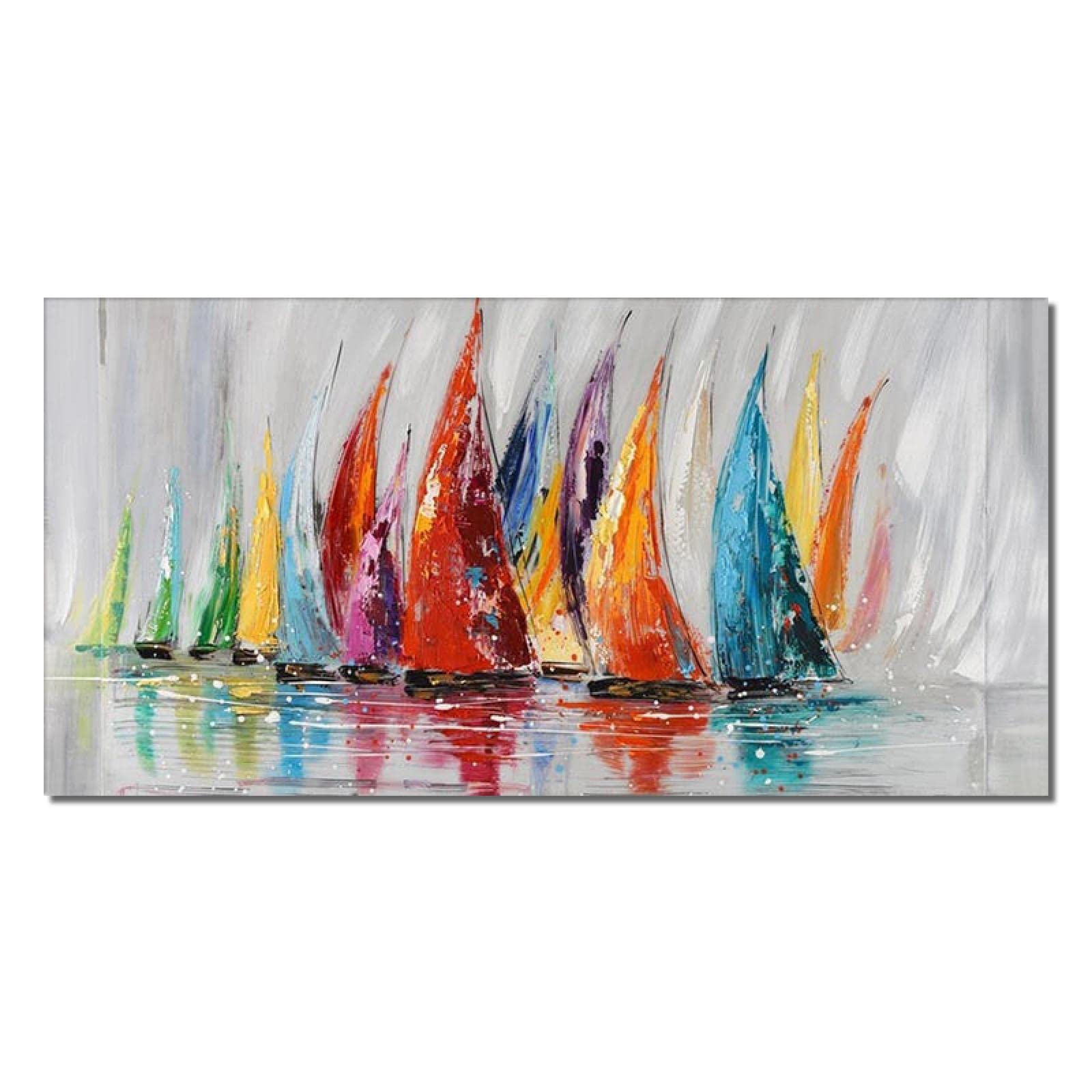 Toile Art Abstrait Bateau À Voile Coloré - Affiche Moderne 50x100 Cm Sans Cadre Pour Salon
