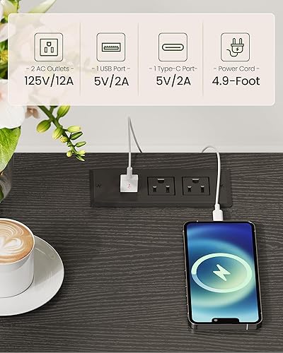 Miniatura 4 de Mesa auxiliar con estación de carga, mesa auxiliar moderna de 2 niveles, mesita de noche con estante de almacenamiento, para espacios pequeños, para