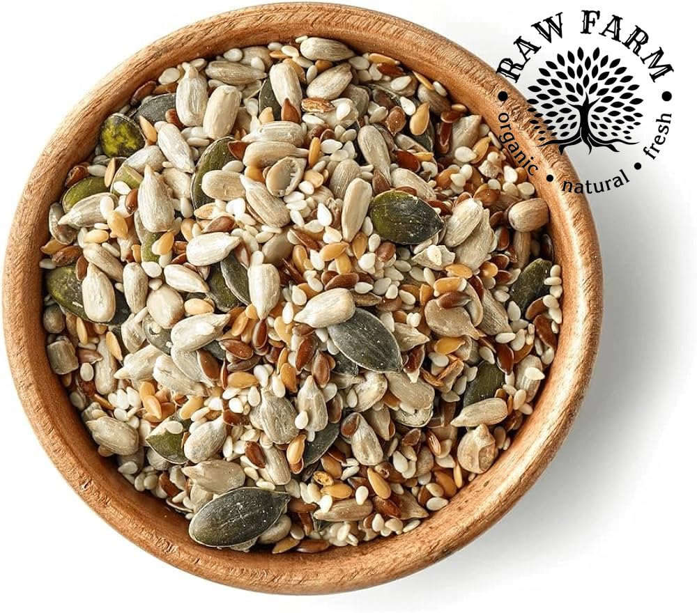 Raw Farm Mezcla de semillas crudas 5 variedades 1 kg calabaza girasol lino piñones cáñamo sin gluten sin soja