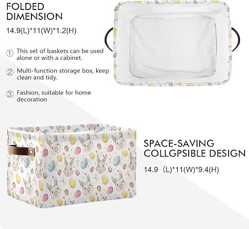 Miniatura 3 de senya Cesta de almacenamiento de Pascua con asas, huevos de Pascua de tela de conejo plegable, bolsa organizadora para almacenamiento de juguetes de