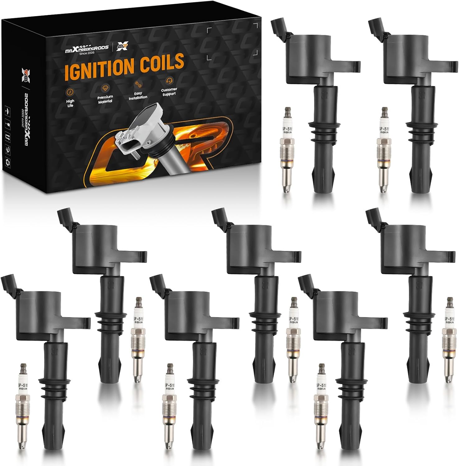 maXpeedingrods DG511 Ignition Coil Pack and Spark Plugs for Ford F150 2004-2008, F250 F350 Expedition 2005-2008, for Lincoln Navigator 2005-2008, V8 5.4L 8pcs Coils Kit Replaces FD508