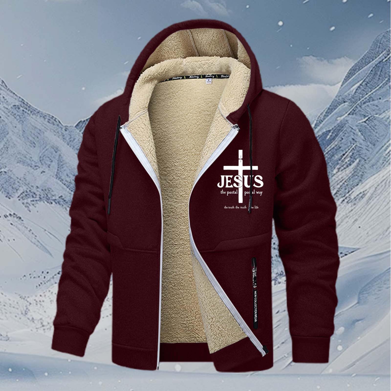 Generisch Maglione uomo capispalla pesante in pile foderato antivento con zip calda felpa con cappuccio diversi colori