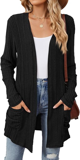 Womens Sweaters Cardigans Lightweight Open Front Knit Long Cardigan with Pockets Long Sleeve Trendy Fall Cardigans