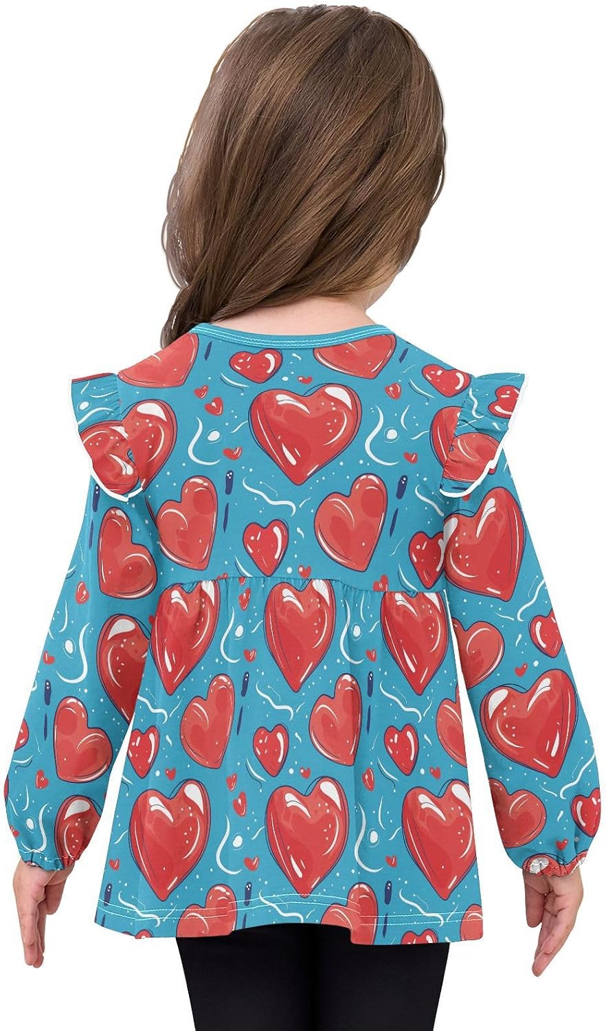 visesunny Toddler Clothes for Girls Red Heart Pattern Long Sleeve Fall Shirts Cotton Top with Ruffle Collar