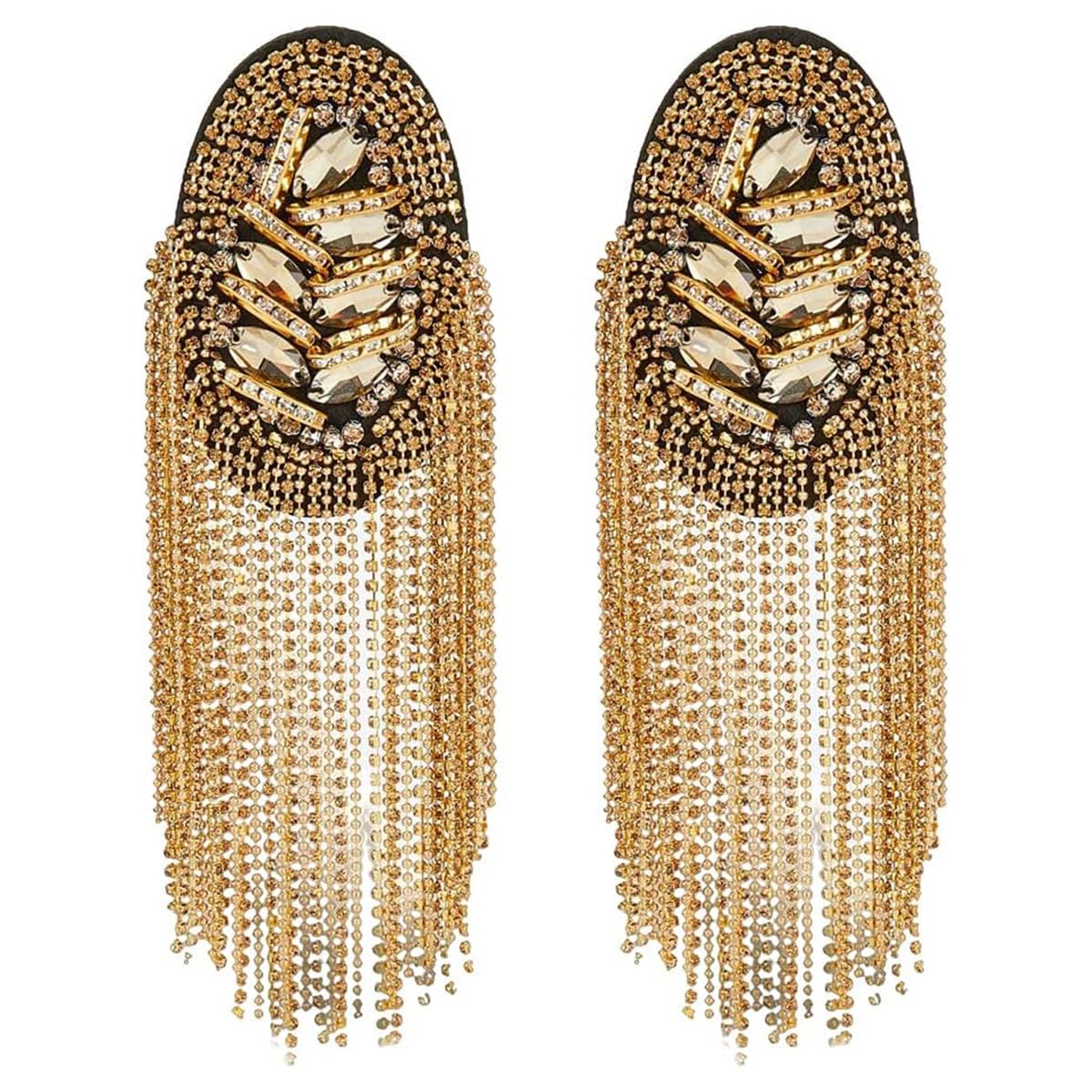 Sarini 1 Pair Rhinestone Shoulder Badges Removable Metal Punk Hand-Beaded Tassel Epaulettes Heavy Industry Beading Clothing Accessories Decoration