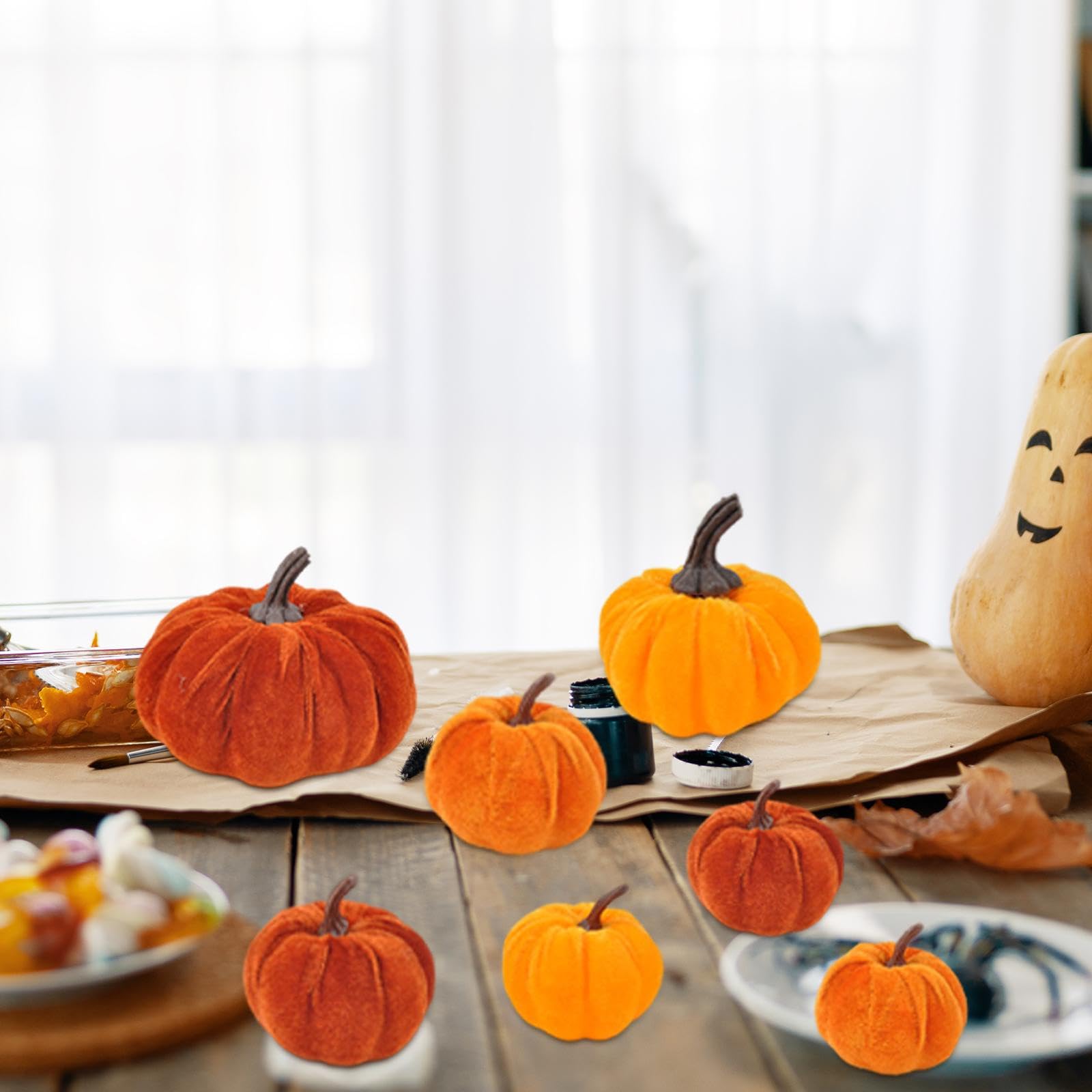 Citrouilles En Velours Et Mousse - Déco D'automne Et Halloween - 7