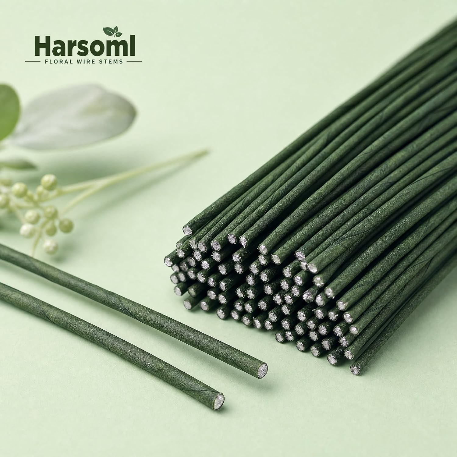 22 Gauge Green Floral Wire Stems, 14" Flexible Iron for Floristry
