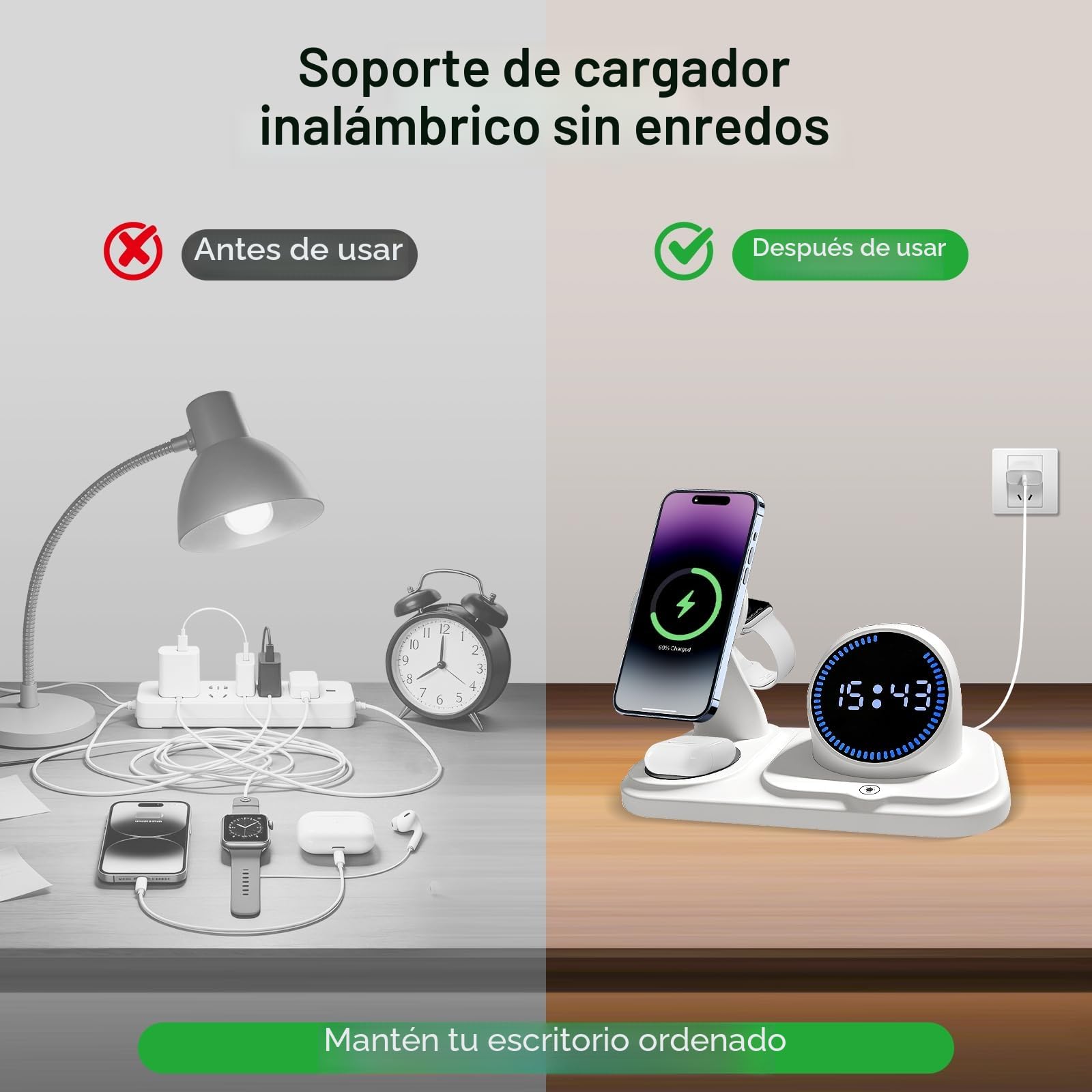 6 en 1 Cargador inalámbrico para iPhone con Altavoz Bluetooth, estación de Carga rápida para iPhone 17/16/15/14/13/12/11/Pro/Max/Plus, para Apple Watch y AirPods