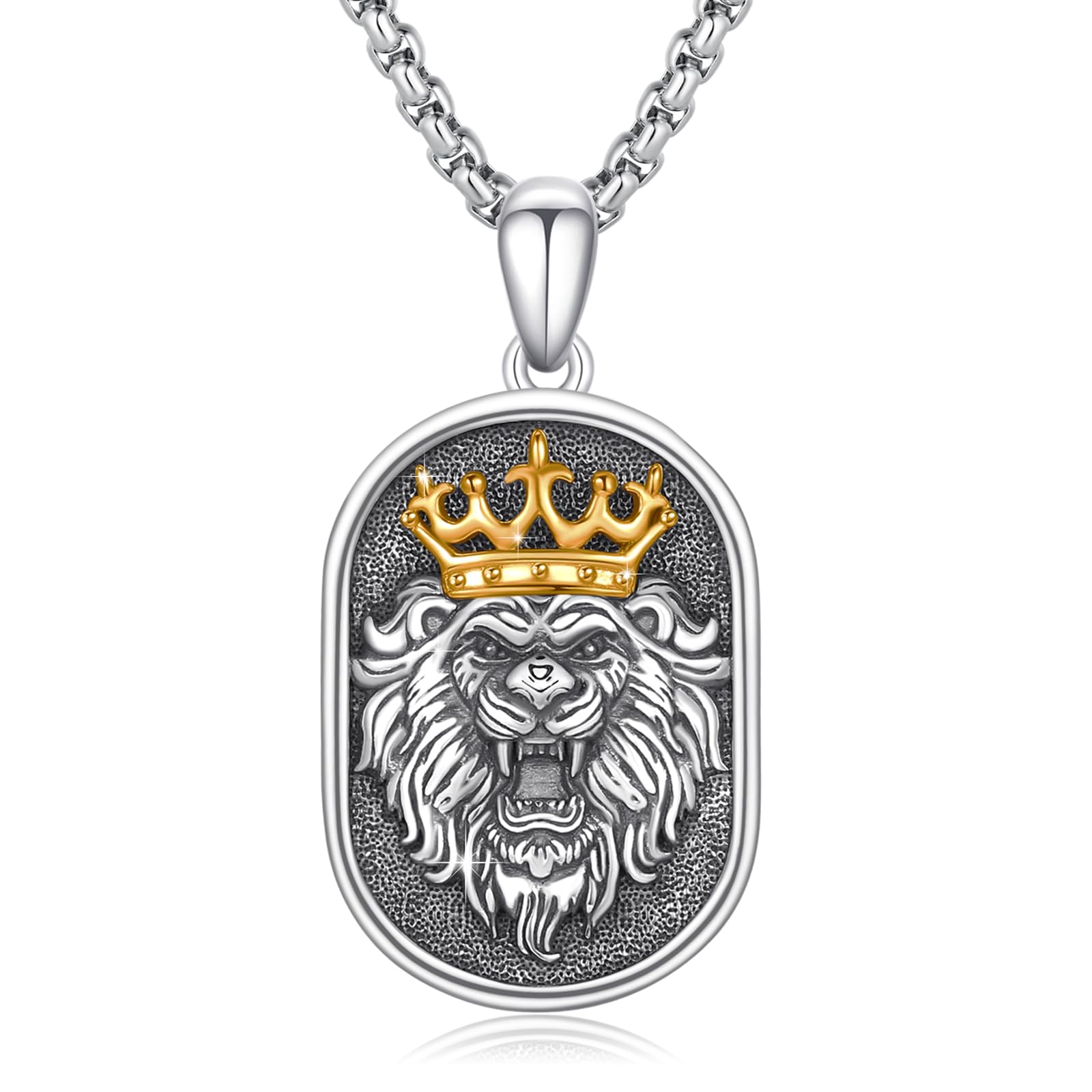 Löwen könig Kette 925 Sterling Silber Vintage Lion Tierkopf Anhänger Tier Halskette für Männer Frauen Mutter Mädchen (Löwen könig)