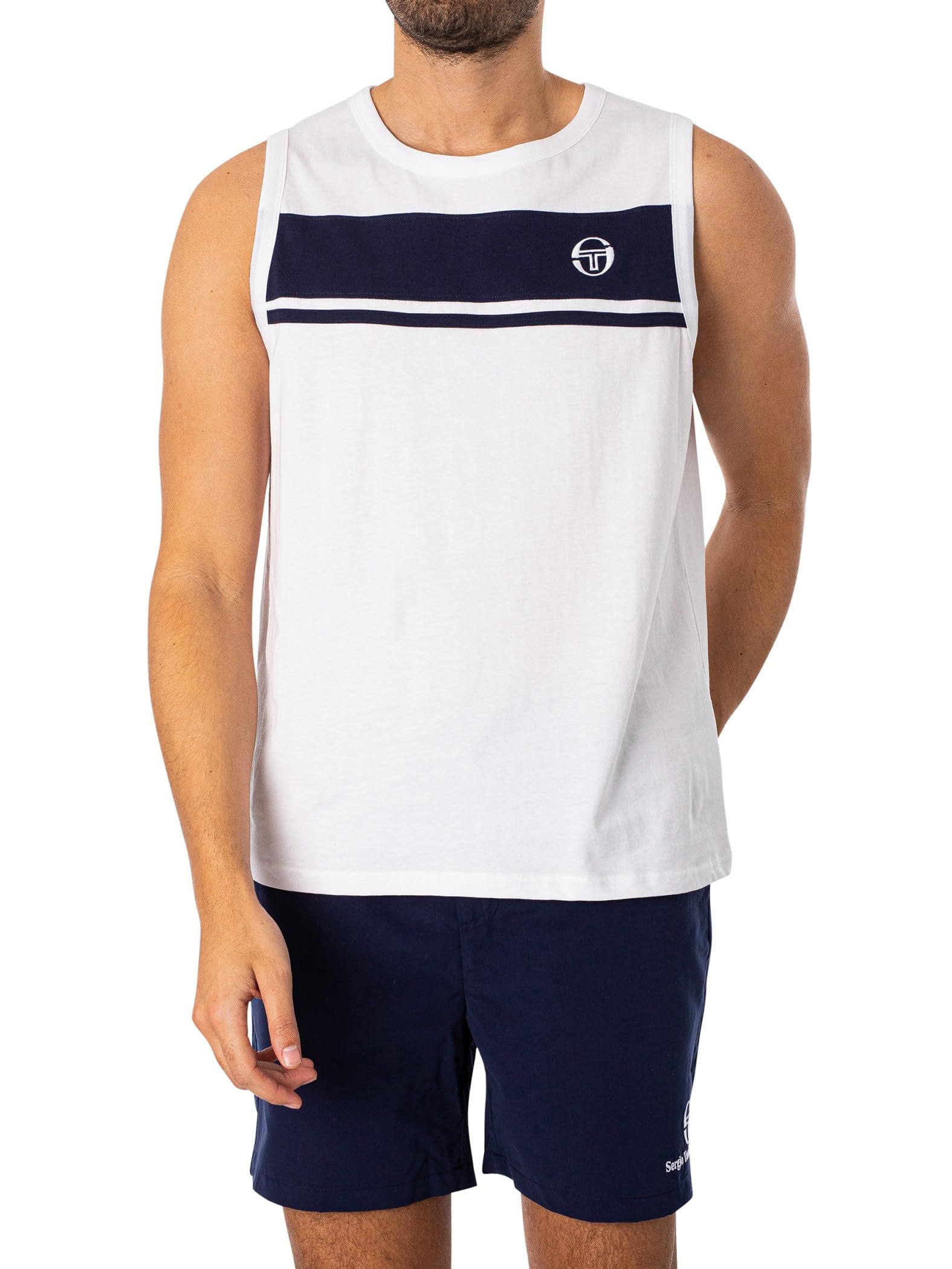 Sergio Tacchini Men's White/Maritime Blue Damarindo Vest, Xxl