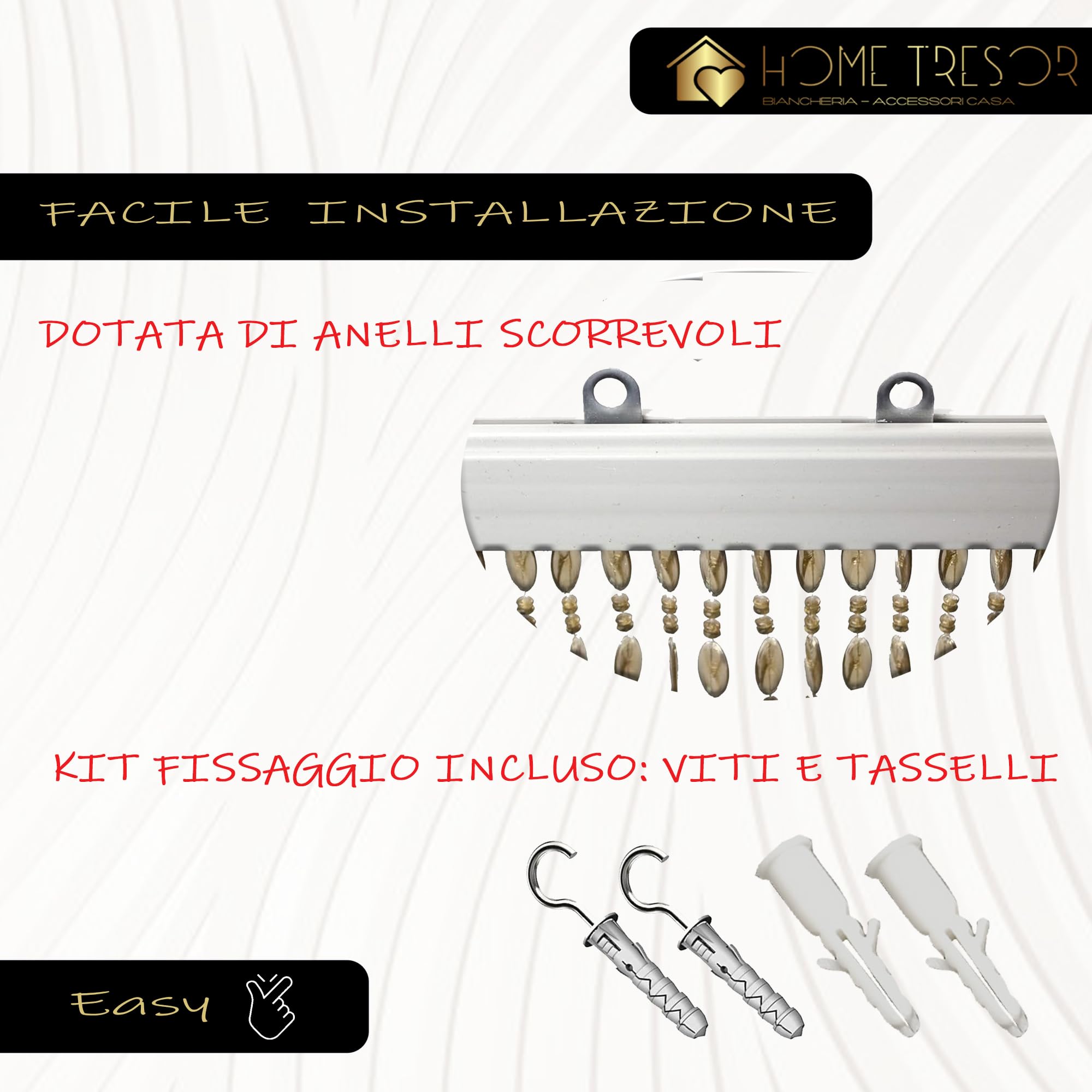 Tenda Antimosche Porta Finestra con Frange in Perline Pvc, Pannello Multiambiente Catenelle a Caduta Beige 100x220 cm