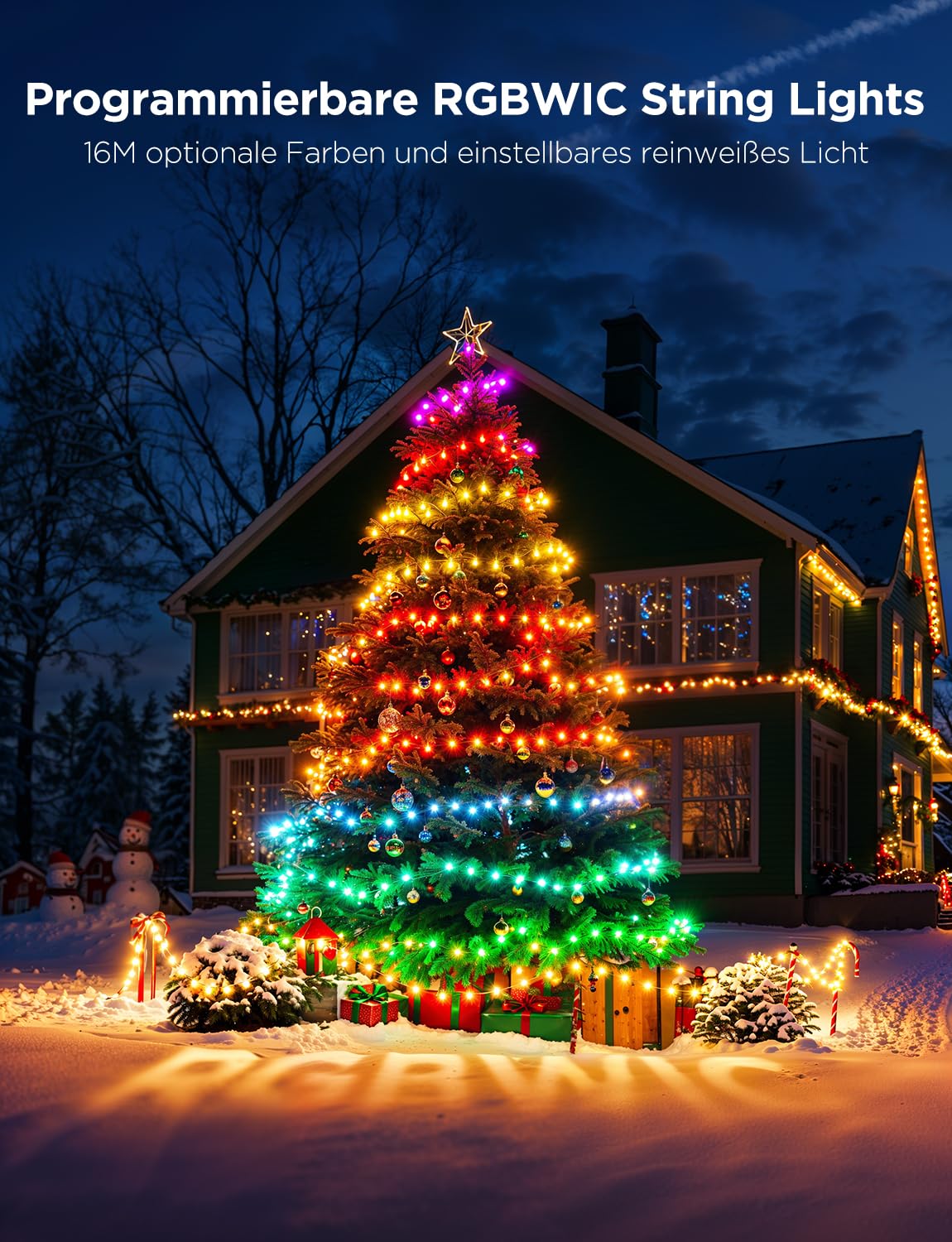 Govee RGBWIC Weihnachtsbeleuchtung 20m, Weihnachtslichterkette Außen & Innen mit 200 LEDs für Weihnachtsbaum, 130+ Szenenmodi, Shape Mapping, App Steuerung, Kompatibel mit Matter, Transparentes Kabel