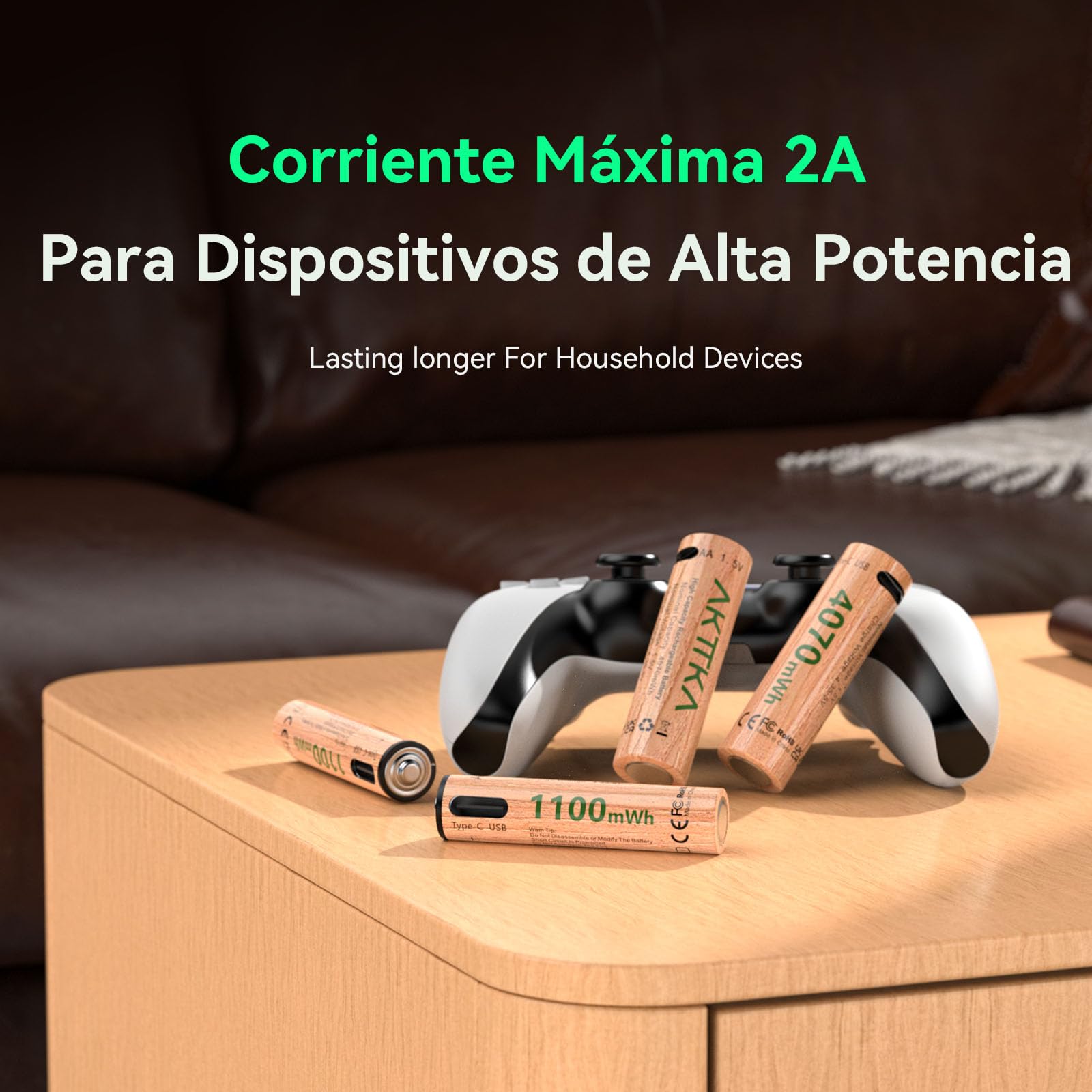 Pilas Recargables AA y AAA de Litio 1,5 V, 4× AA 4070 mWh + 4× AAA 1100 mWh, Carga 5V/2A, Carga Directa USB-C con Cable 1-a-4, para Mando, Báscula, Termómetro, Controlador