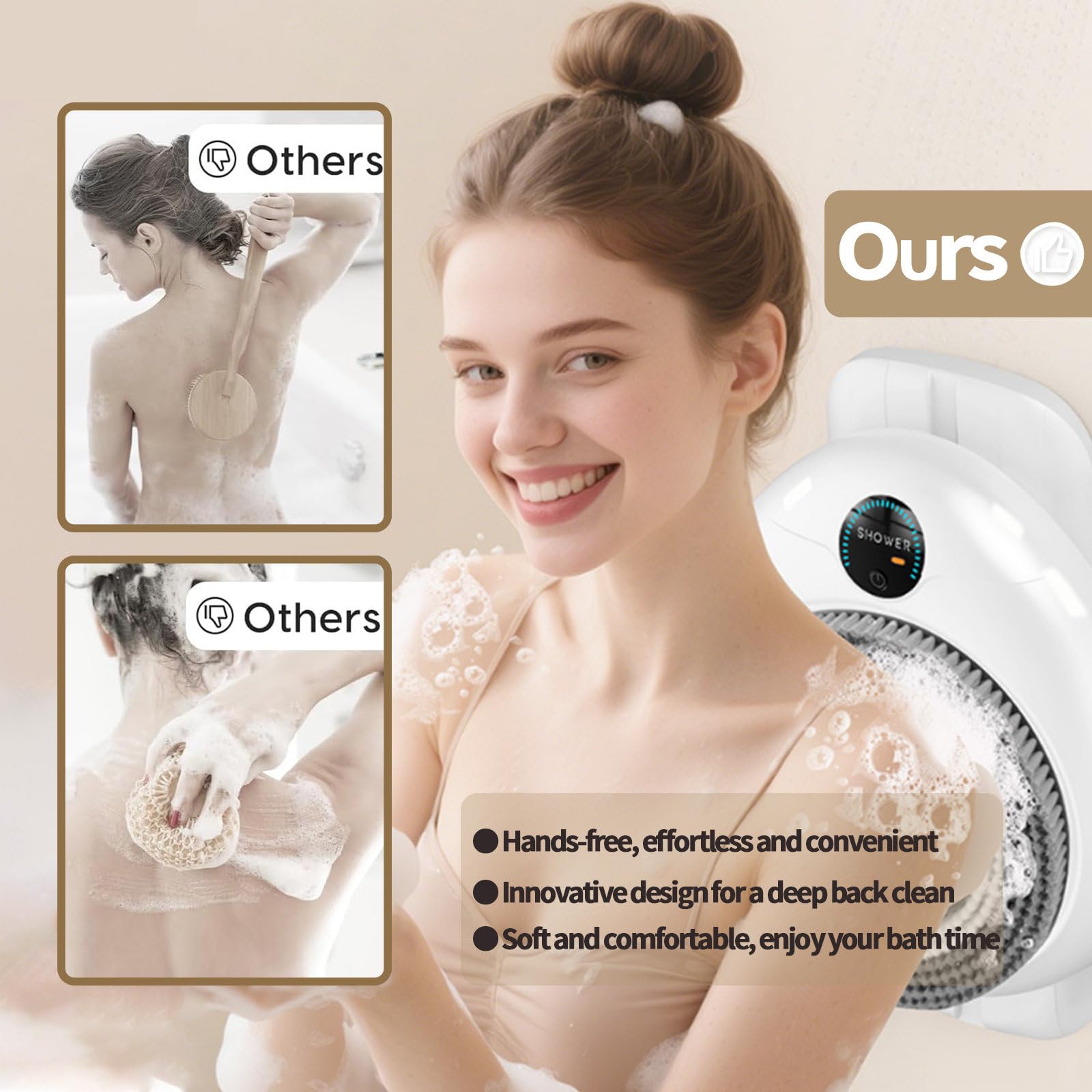 Cepillo eléctrico de Ducha para la Espalda, con 3 velocidades de Ajuste, Cepillo Exfoliante Inteligente, Ideal para Hombres y Mujeres, fácil de Instalar.