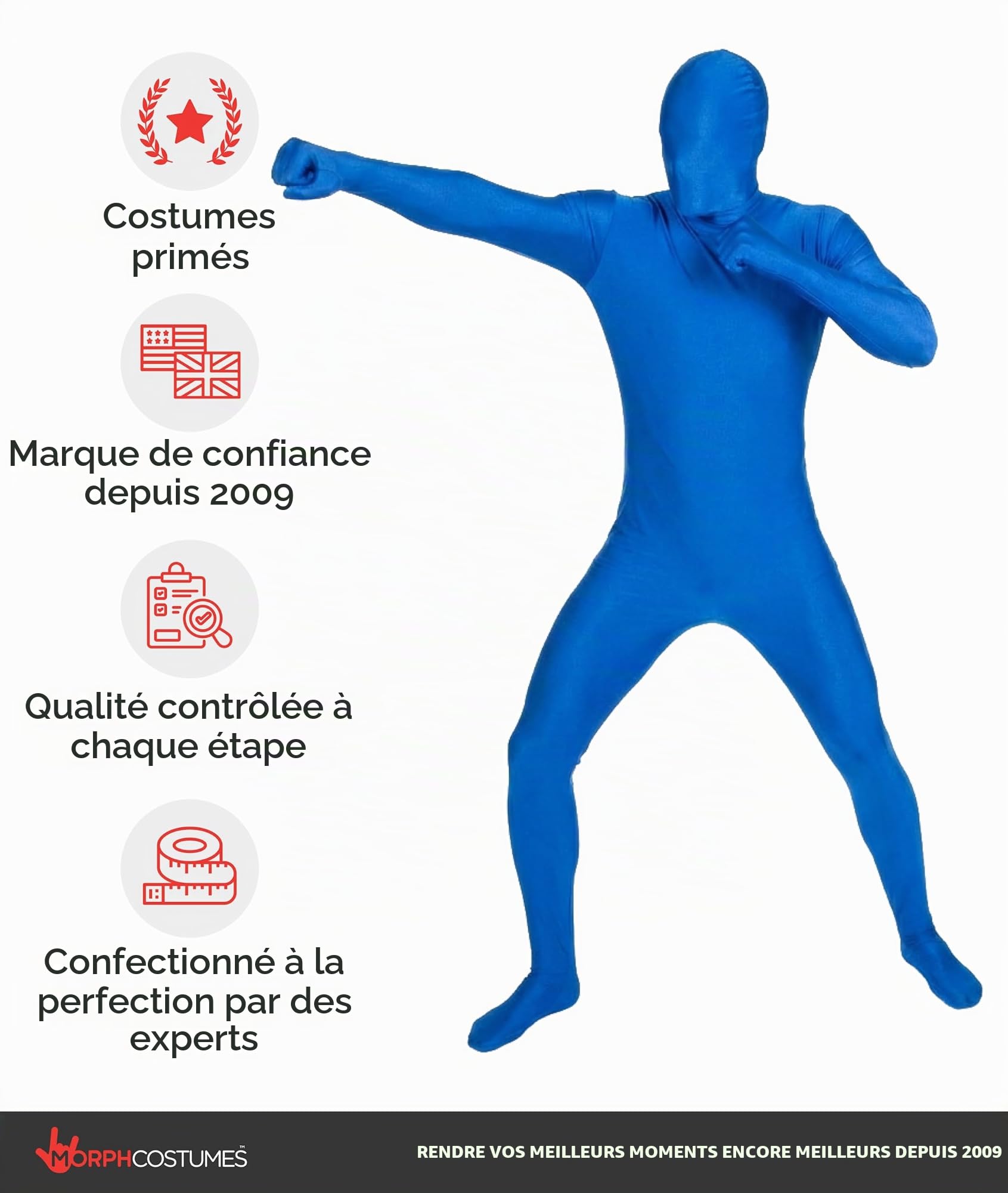 Morphsuits Deguisement Seconde Peau, Combinaison Homme, Deguisement Monochrome, Déguisement Intégral, Zentai Adulte, Costume Halloween Adulte