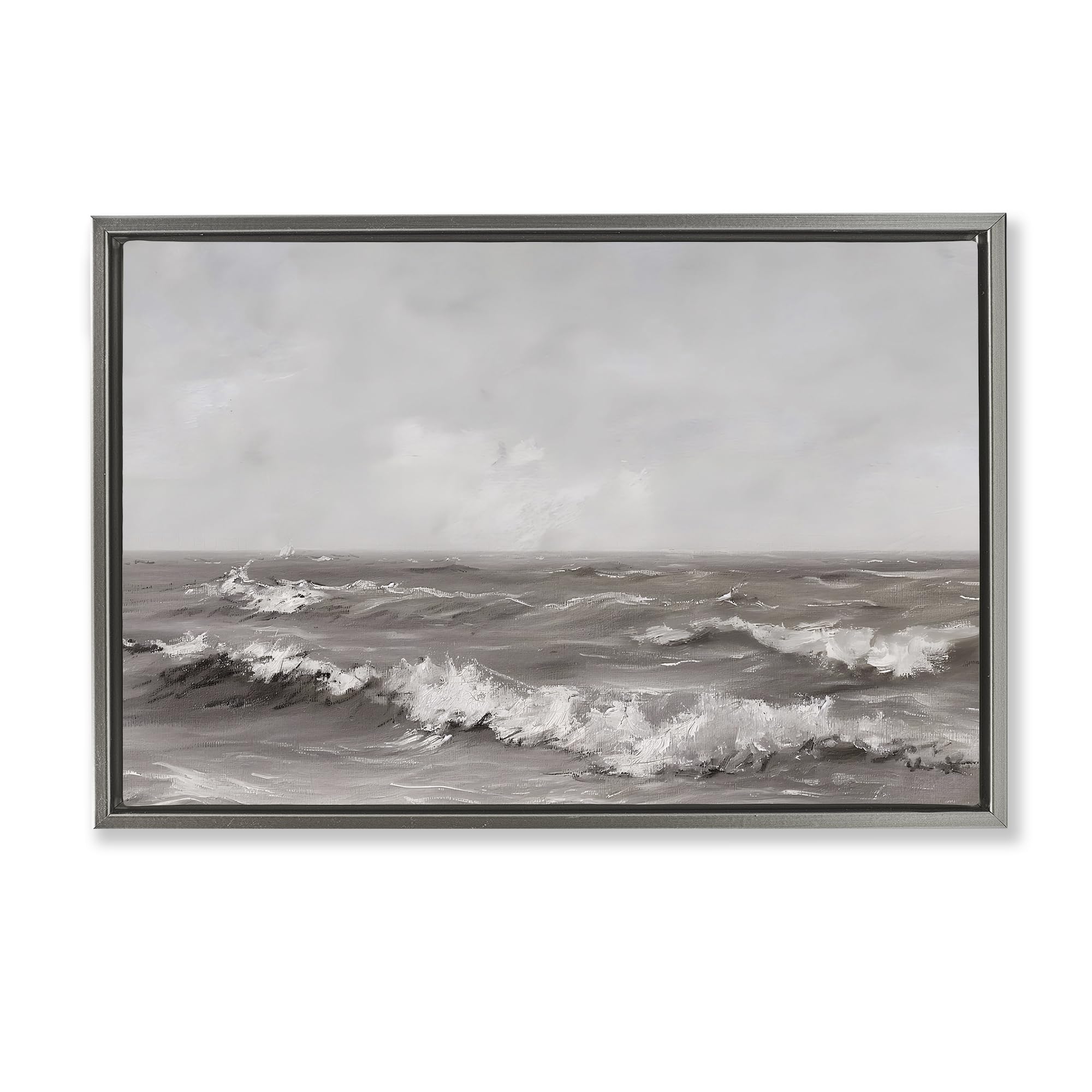 Monochrome Sea Ripples Coastal, 16 x 24 Inch Canvas in Floater Frame