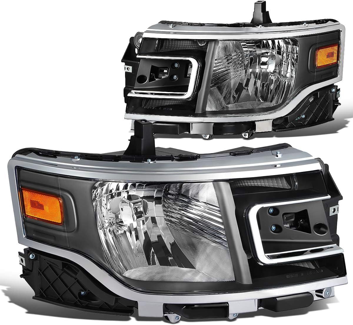Auto Dynasty Headlights Assembly Compatible with 2013-2019 Ford Flex, Driver and Passenger Side Halogen Headlamps Replacement Front Bumper Lamps, Black Housing Clear Corner