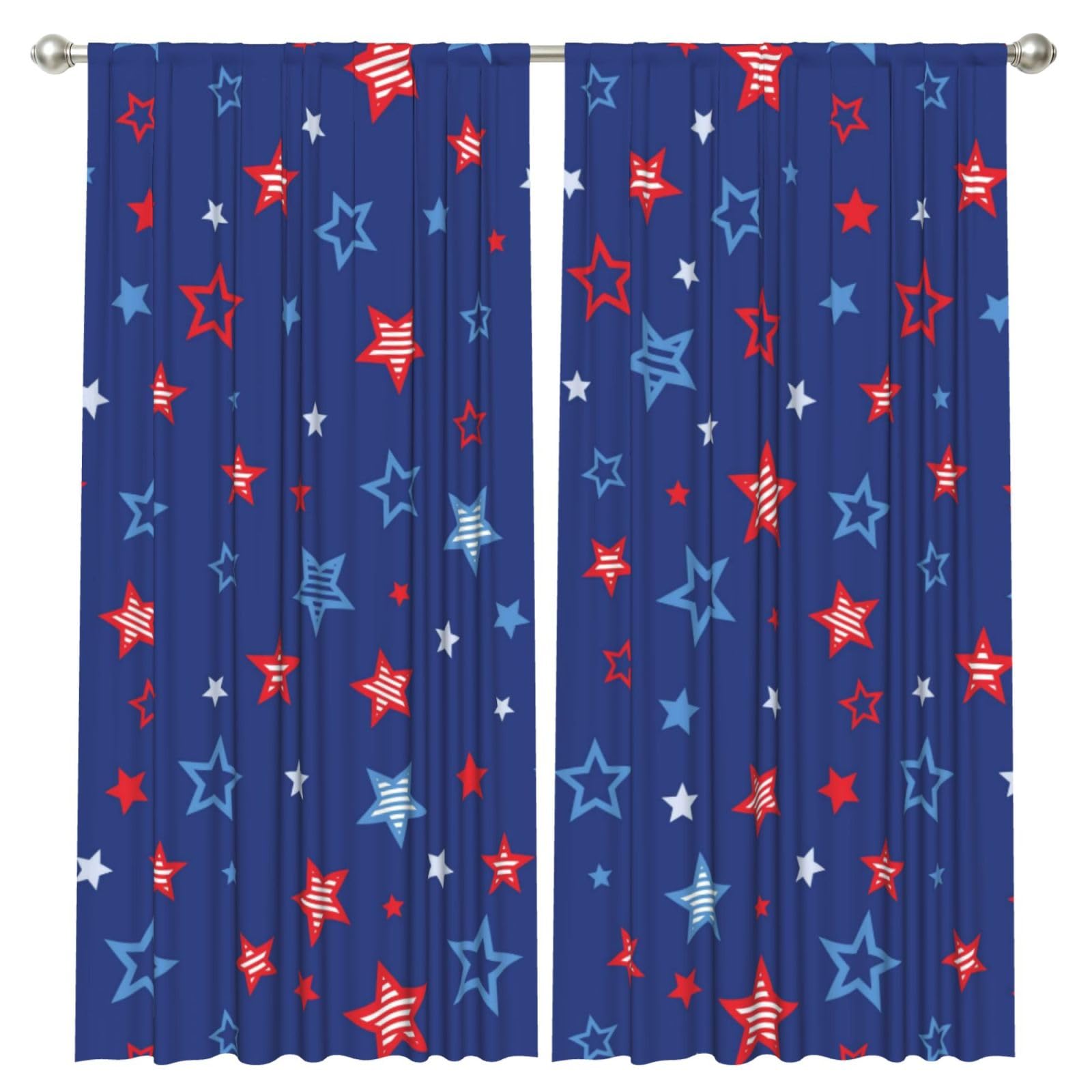 InOmak Red Blue Stars, 2 Panels Window Curtains 52 x 84 Inch Blackout Curtains for Living Room Bedroom