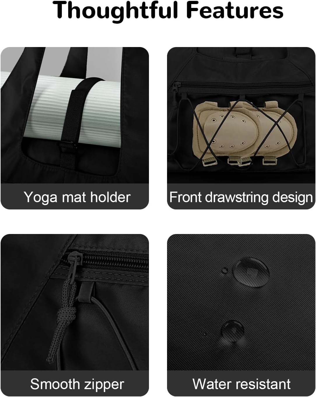 20L Small Gym Duffel Bag with Water Bottle Holder for Women, Lightweight Sports Duffel Bag with Shoe Compartment for Yoga, Black - Image 5